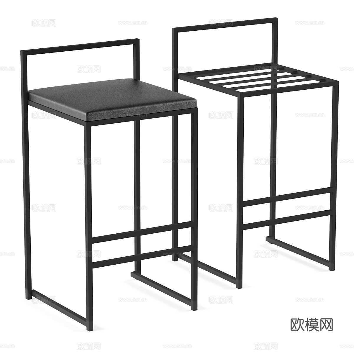 新中式金属吧台椅3d模型下载（渲染图1）