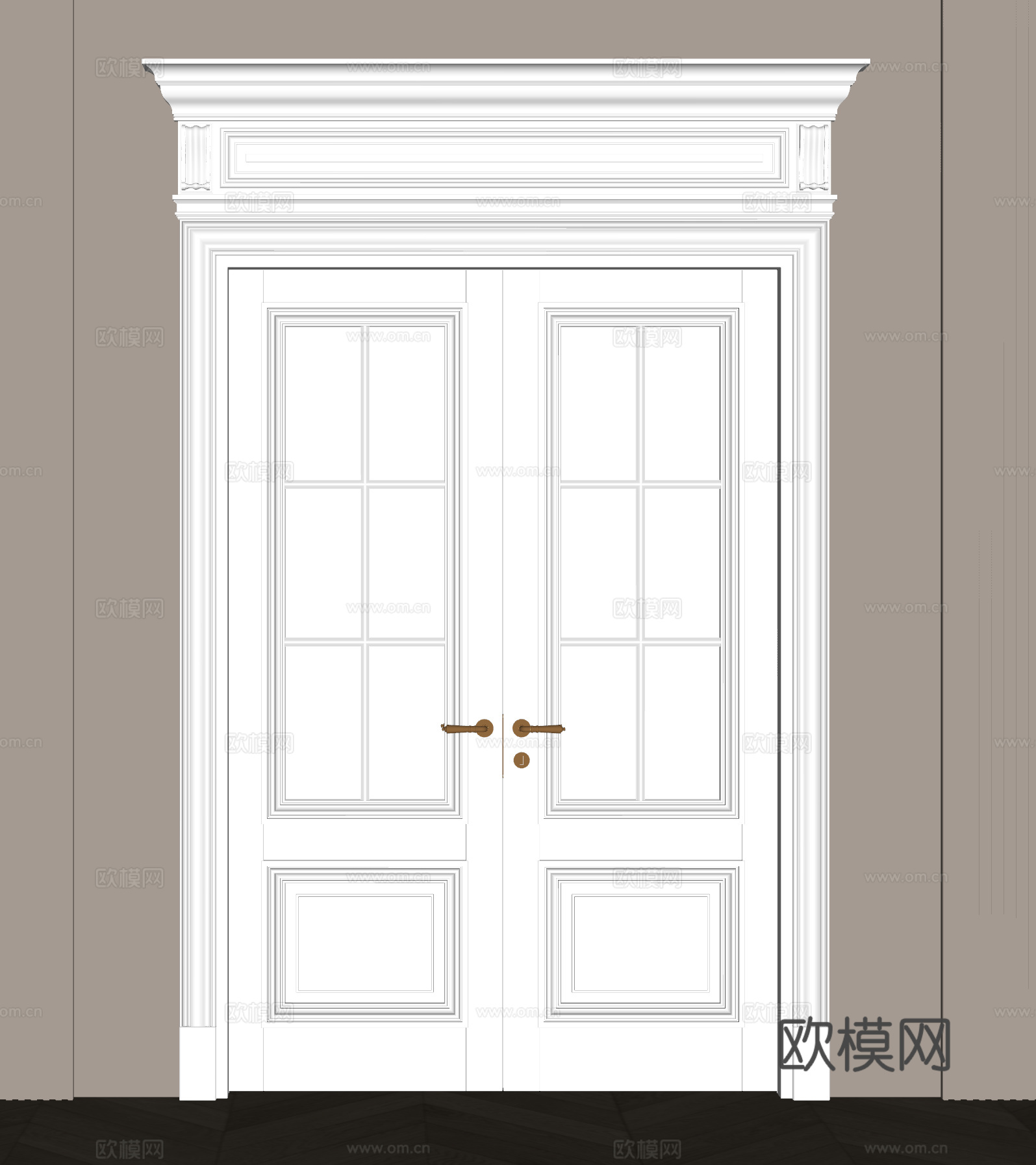 简欧双开门su模型下载（渲染图2）