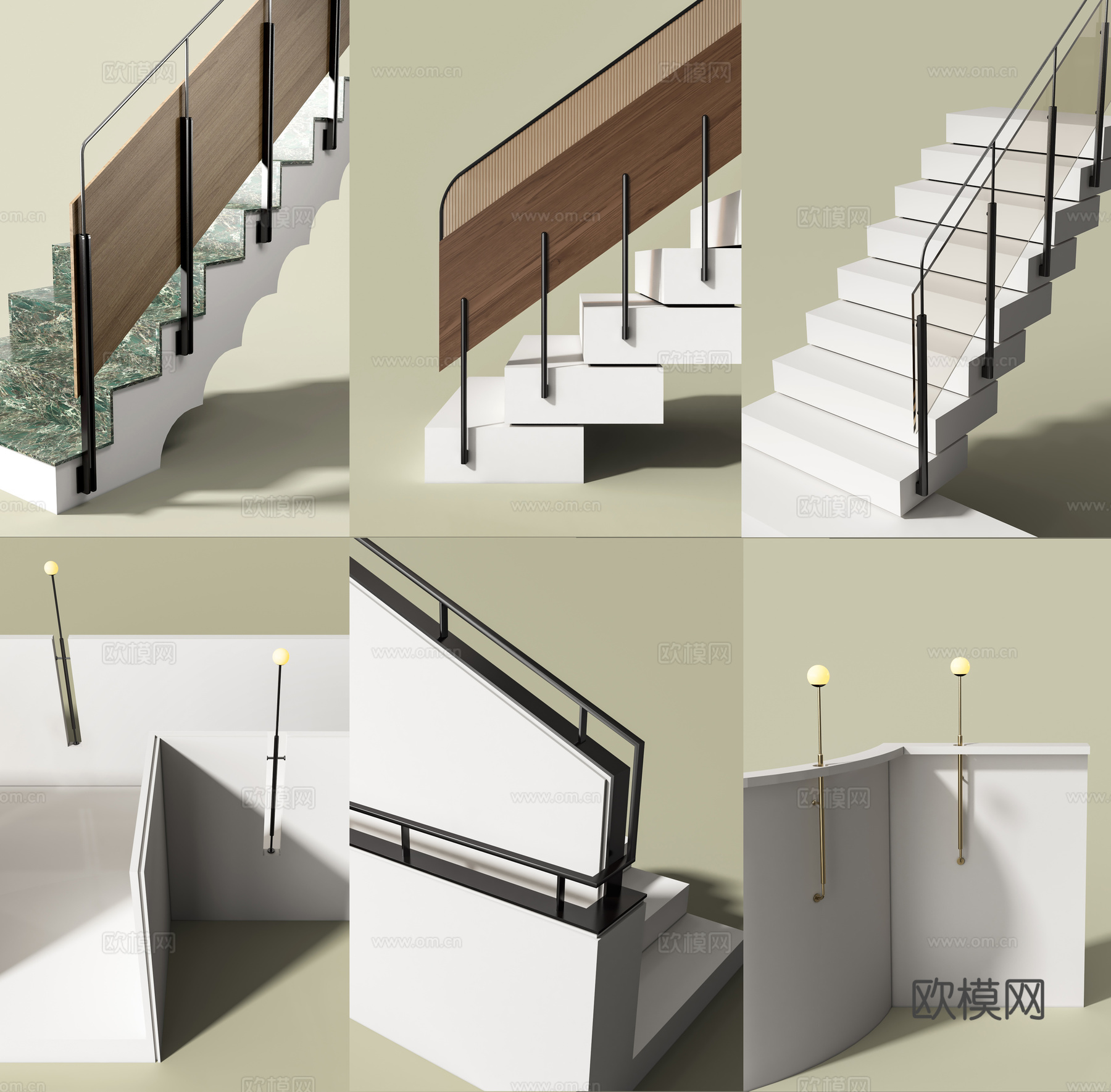 现代楼梯护栏3d模型