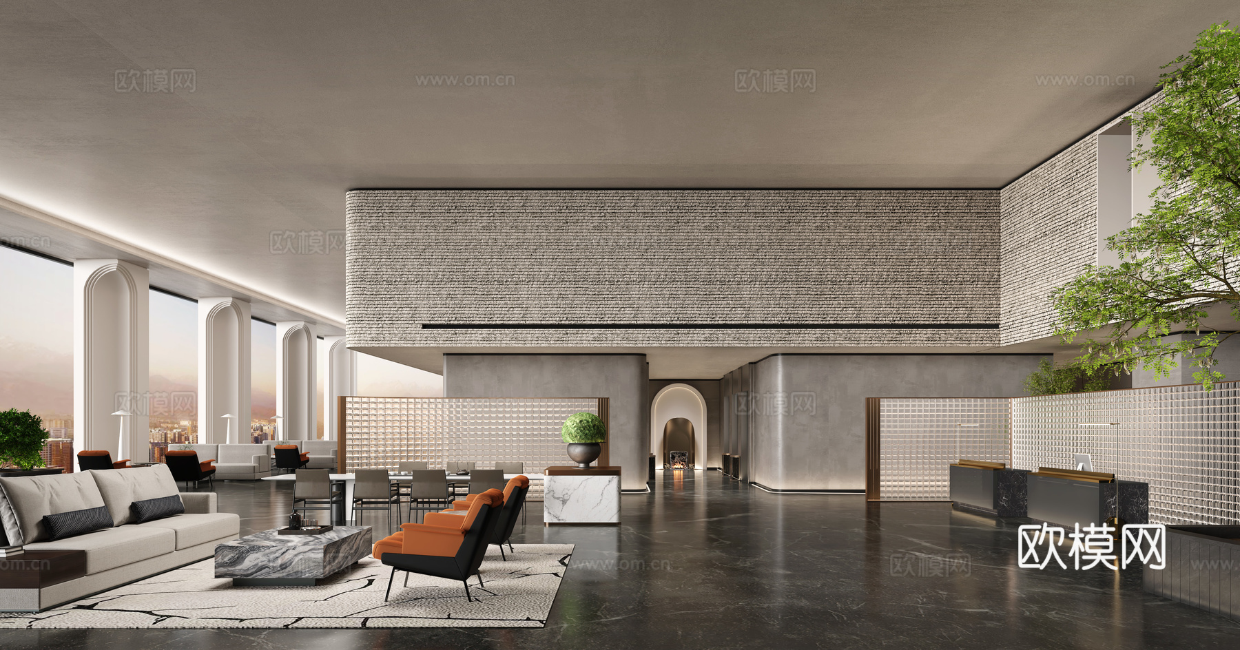 现代会所大厅接待处 会所休息区 酒店洽谈区su模型下载（渲染图1）