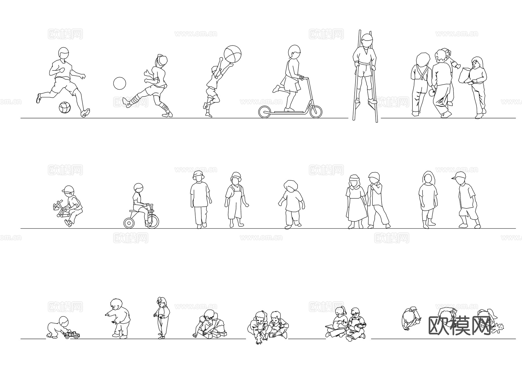 儿童玩耍姿态图 少儿游戏姿势图 儿童玩乐动作图 嬉戏儿童体态cad施工图下载