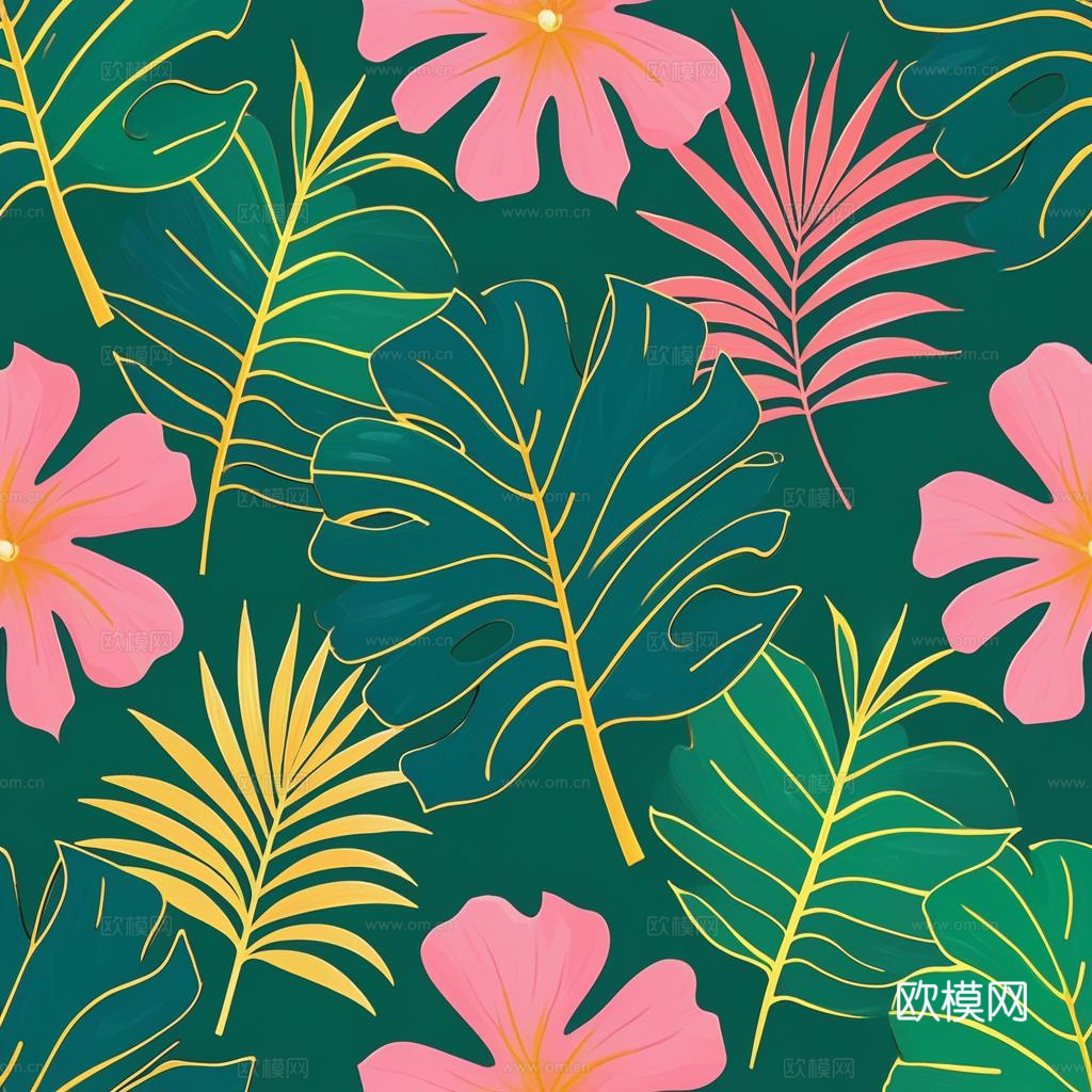 北欧无缝热带雨林龟背叶壁纸墙纸墙布贴图