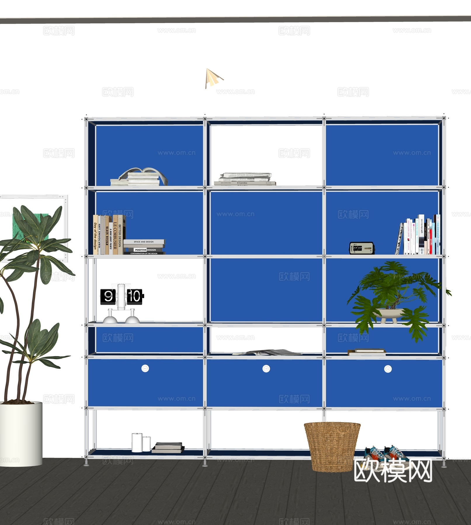 现代铝型材书柜 包豪斯文件柜 金属储物柜su模型下载（渲染图2）