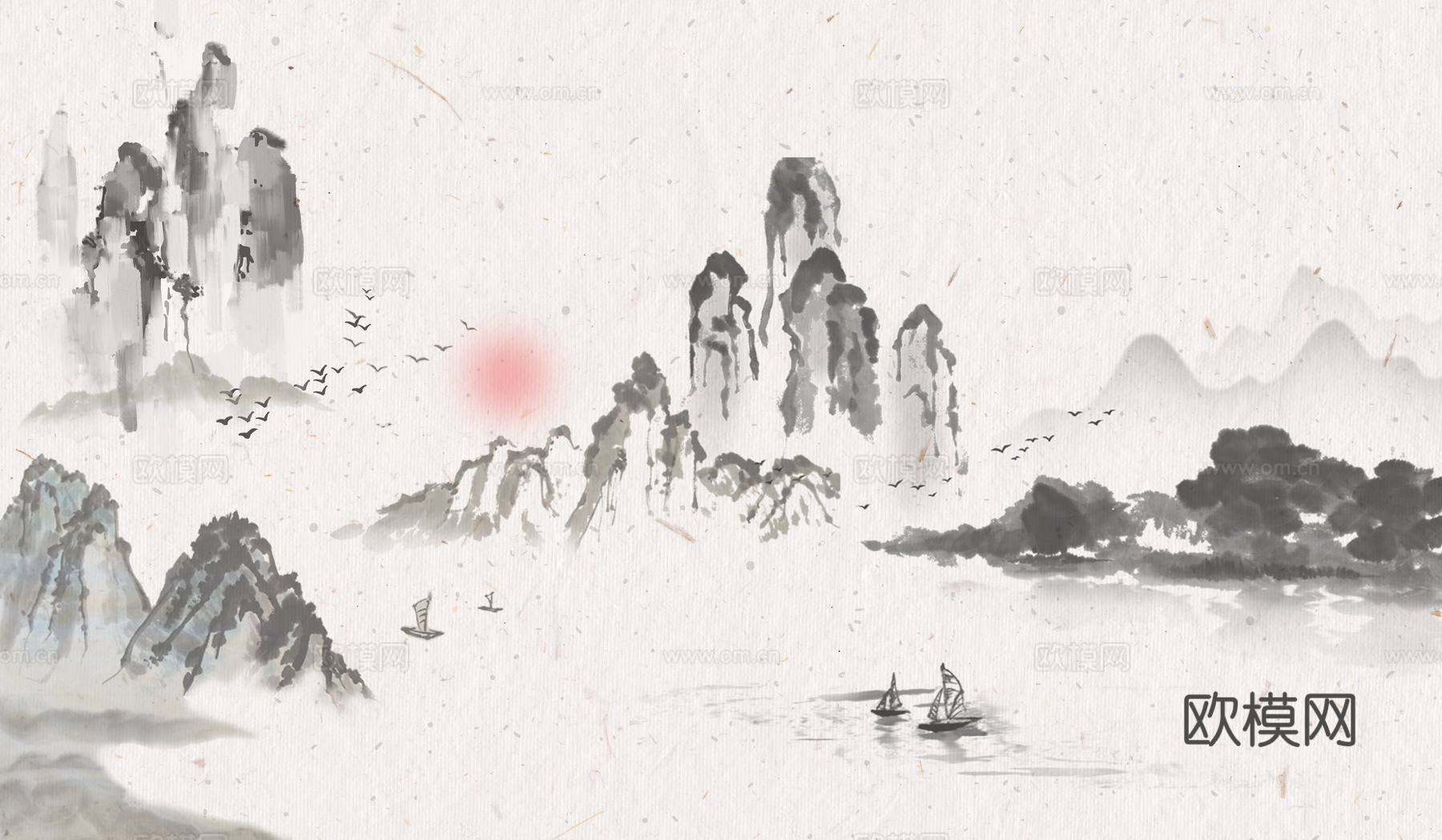 新中式中式水墨山水壁画