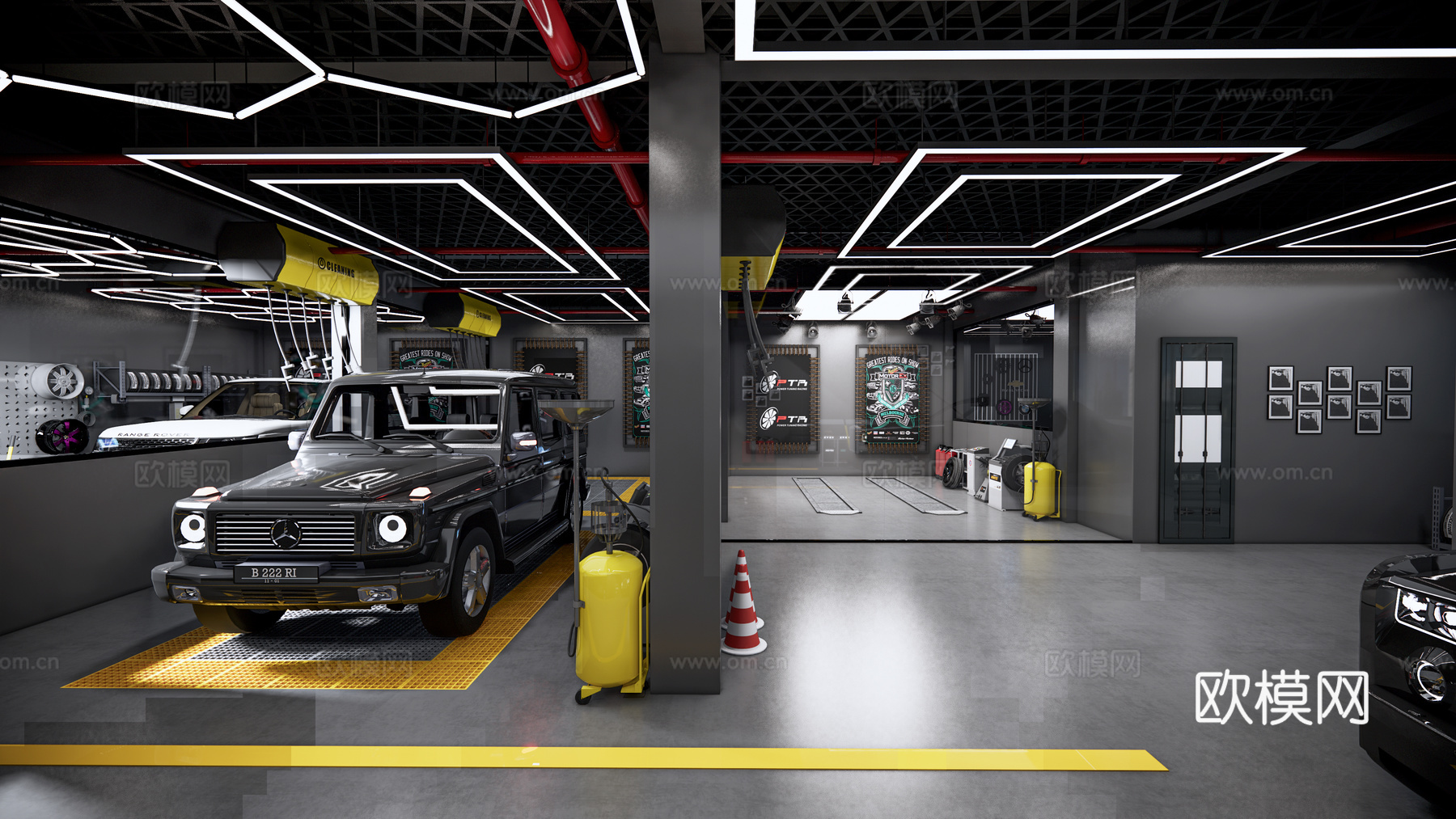 工业风汽车修理店 豪车 跑车su模型