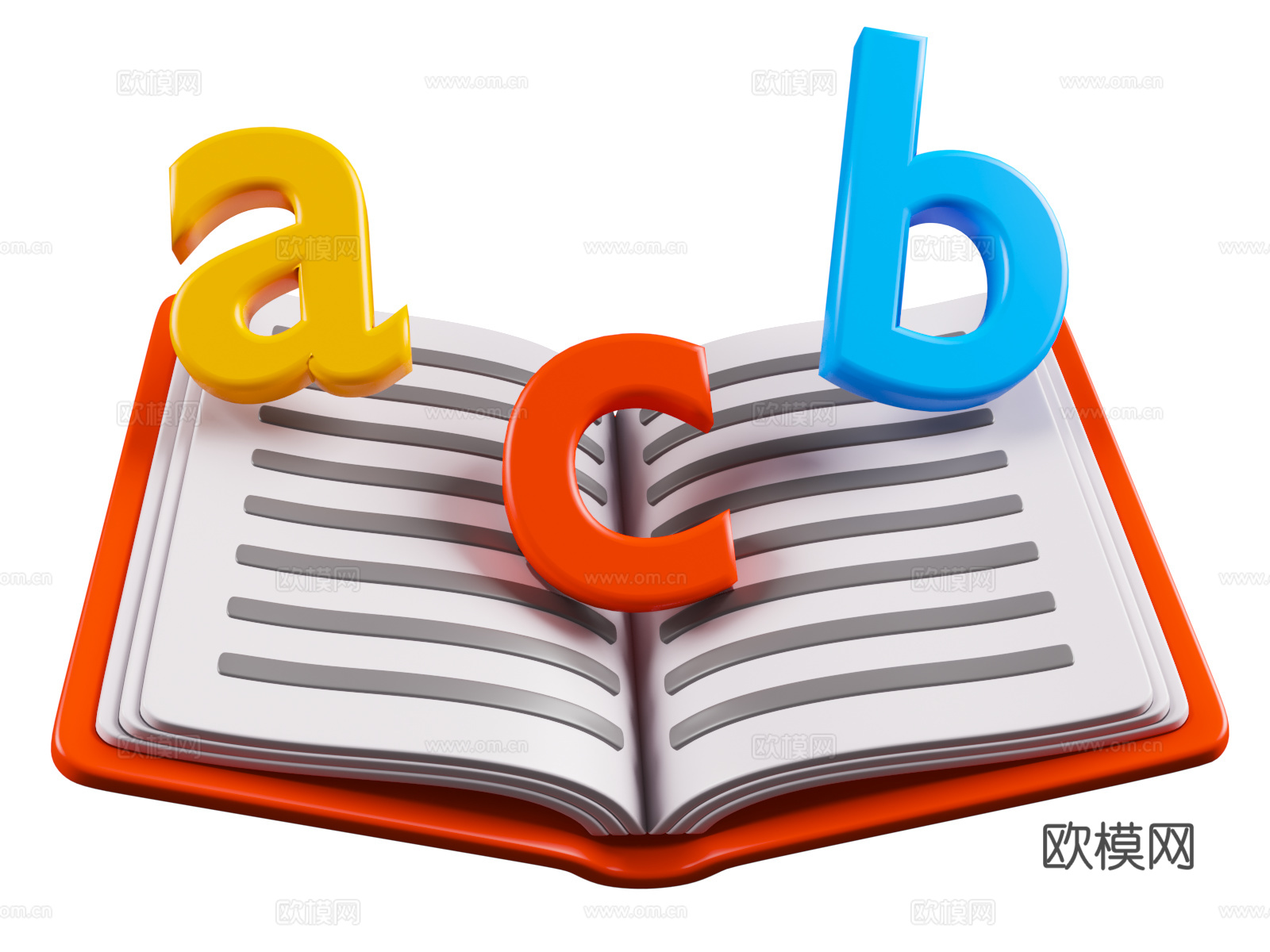 读本  卡通学校教育  卡通风格书籍 书和眼镜 卡通教育主题3d模型