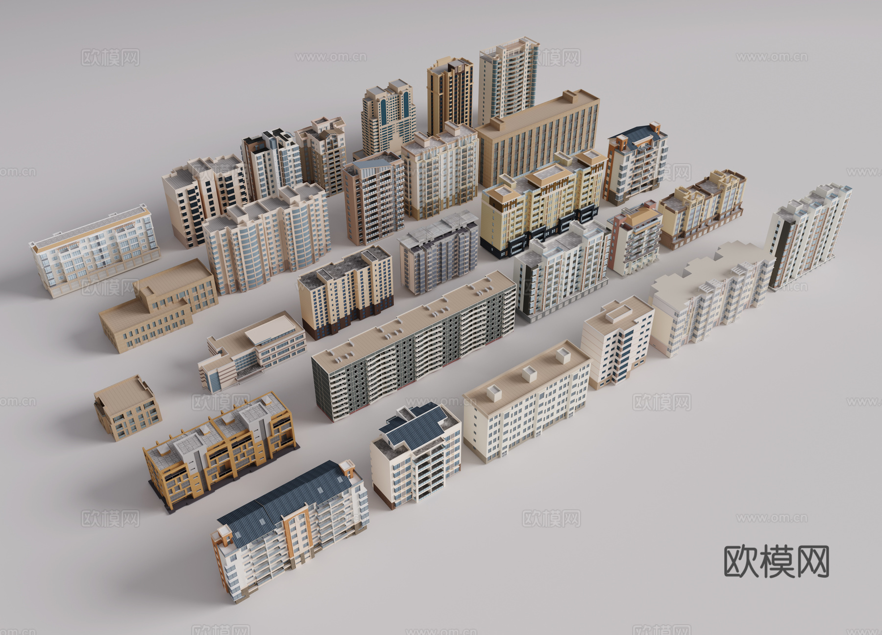 现代高层建筑 多层住宅小区楼房 鸟瞰高楼大厦 城市建筑配景3d模型