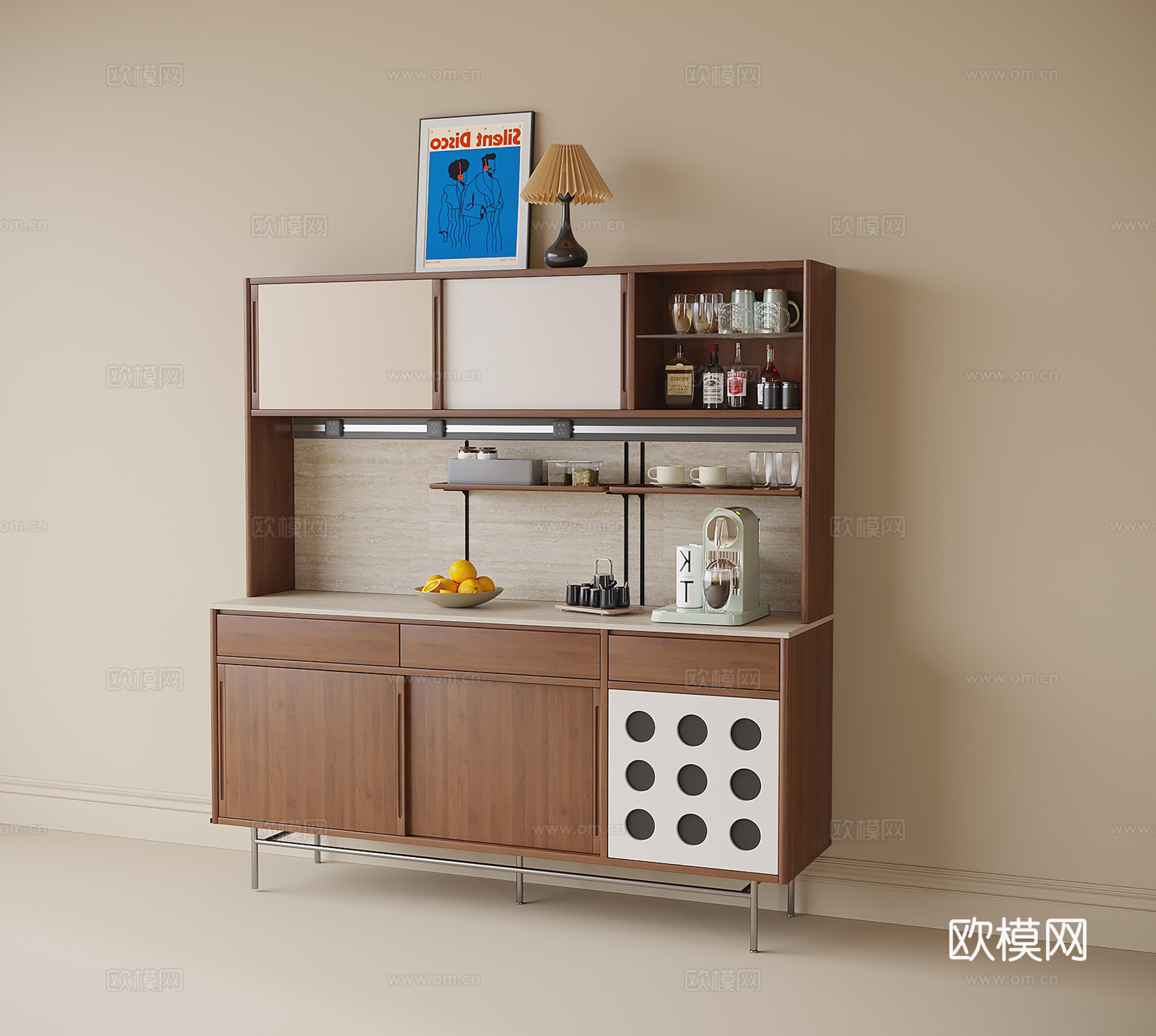 法式成品餐边柜 碗柜 备餐柜su模型下载（渲染图1）