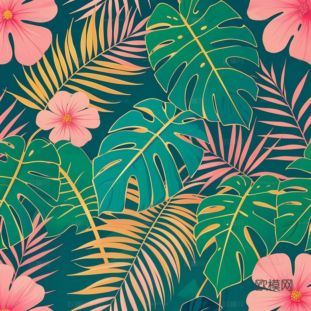 北欧无缝热带雨林龟背叶壁纸墙纸墙布贴图下载