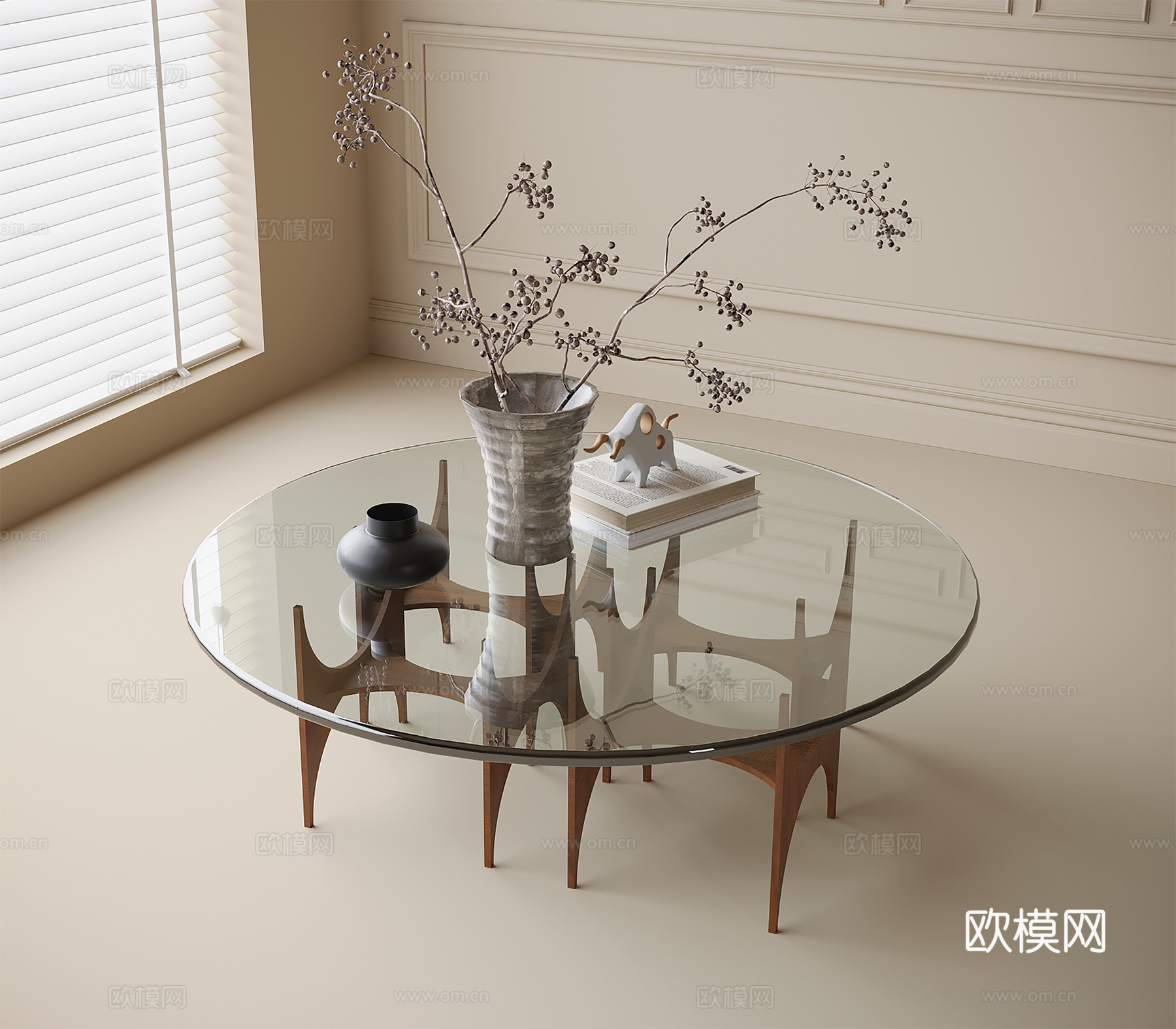 现代玻璃茶几 圆形茶几su模型