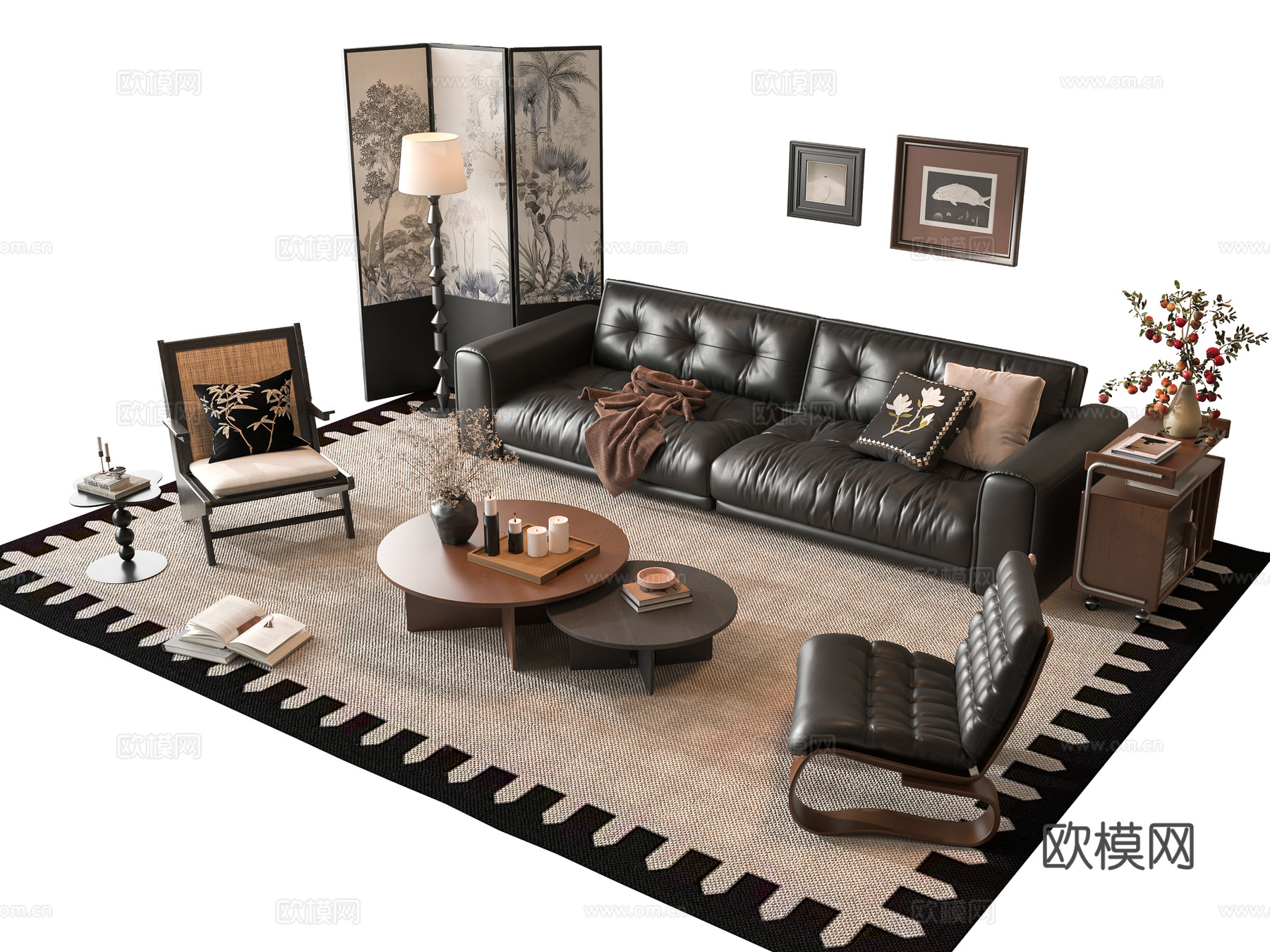 法式沙发组合su模型下载（渲染图1）