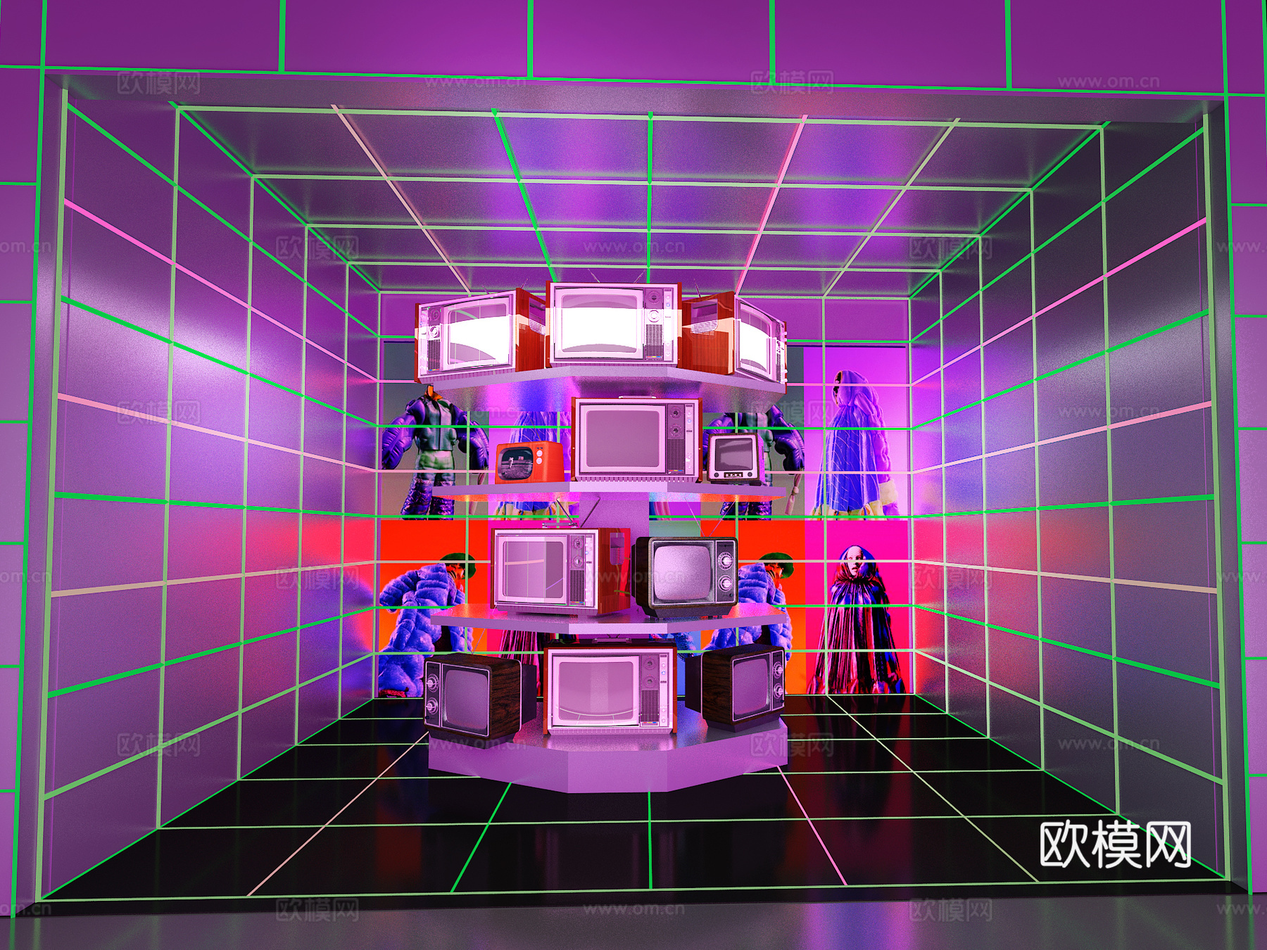 元宇宙风格 赛博朋克 复古电视机 拍照打卡3d模型下载