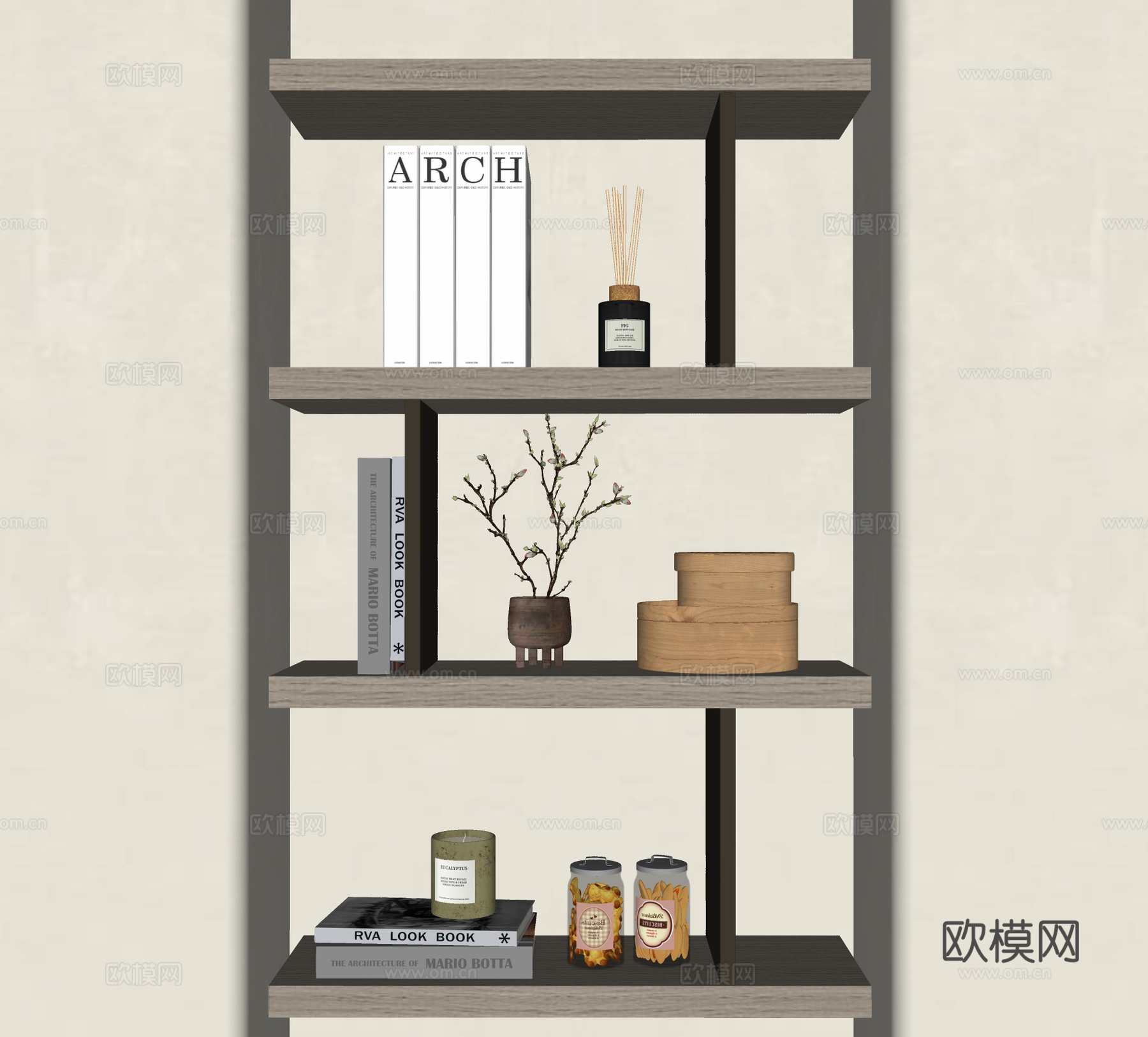 现代书架 书籍 饰品摆件su模型