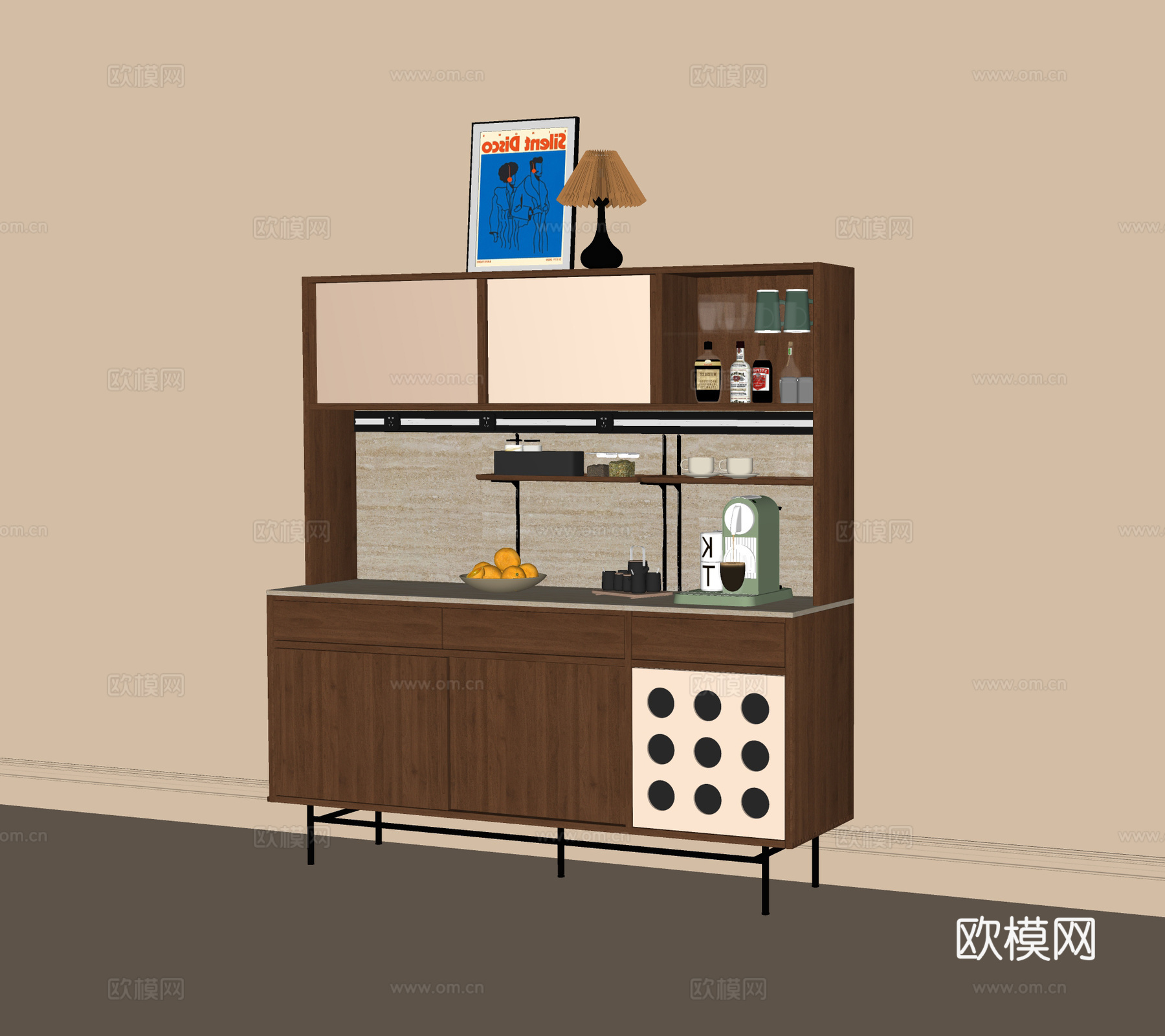 法式成品餐边柜 碗柜 备餐柜su模型下载（渲染图2）