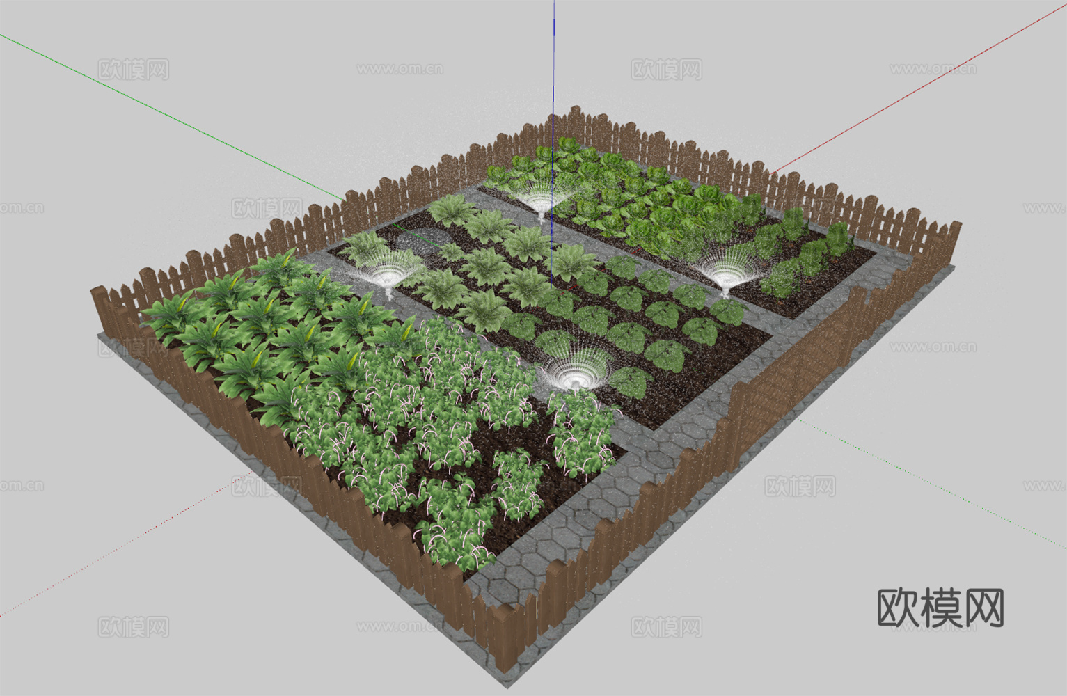 菜地 菜园 洒水喷头 蔬菜su模型下载（渲染图2）
