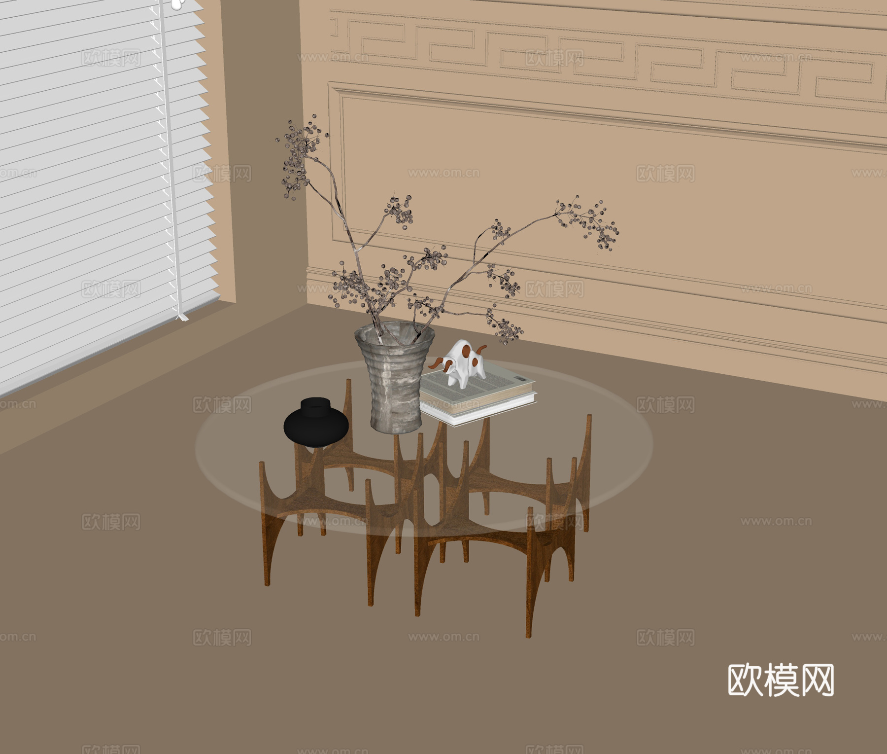 现代玻璃茶几 圆形茶几su模型