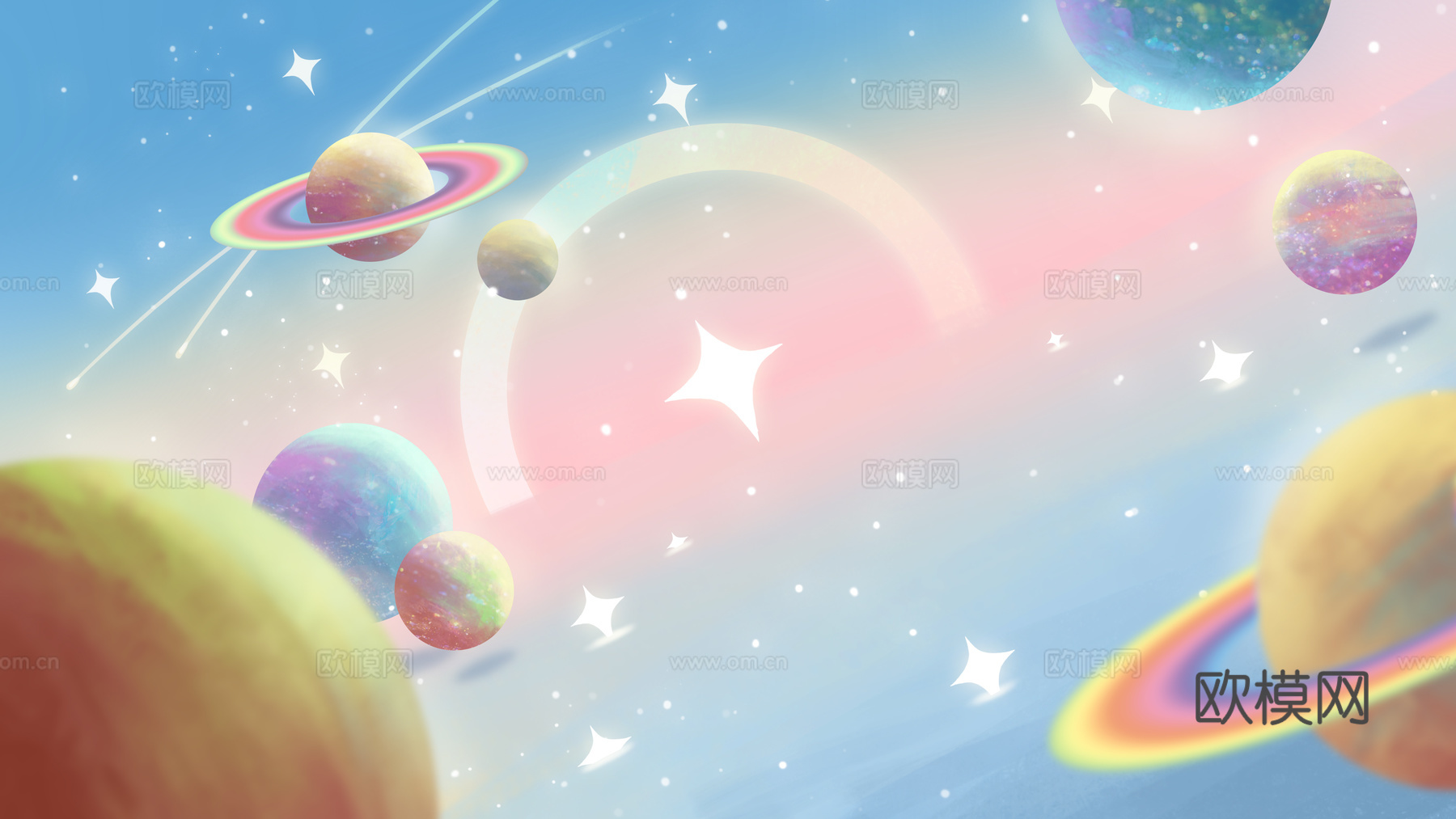 彩色宇宙星球壁画