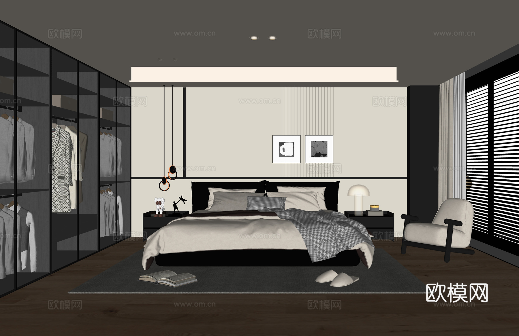 现代卧室 无主灯卧室 双人床 床头柜su模型