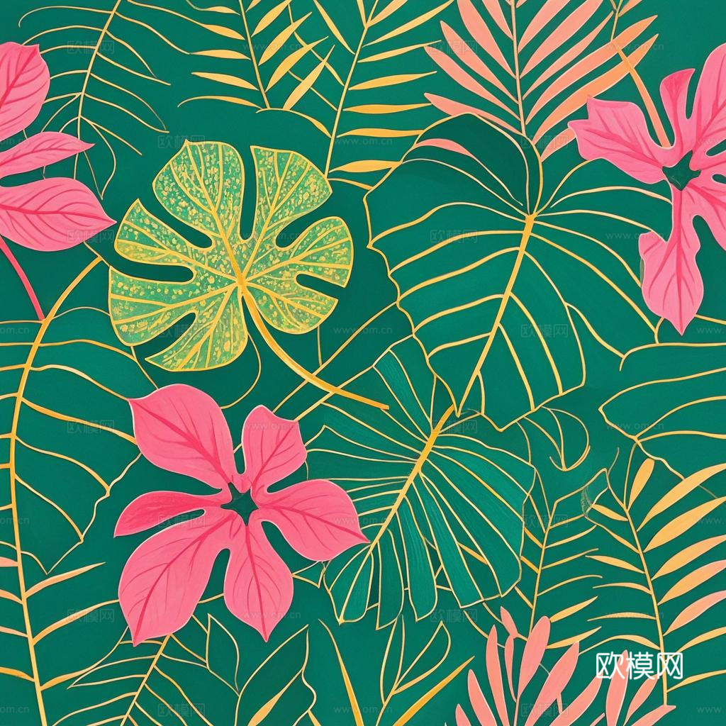 北欧无缝热带雨林龟背叶壁纸墙纸墙布贴图下载