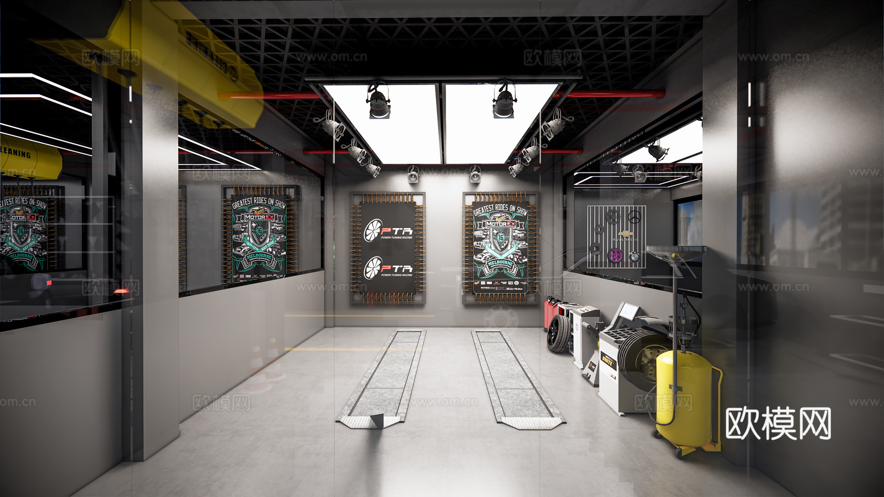 工业风汽车修理店 豪车 跑车su模型