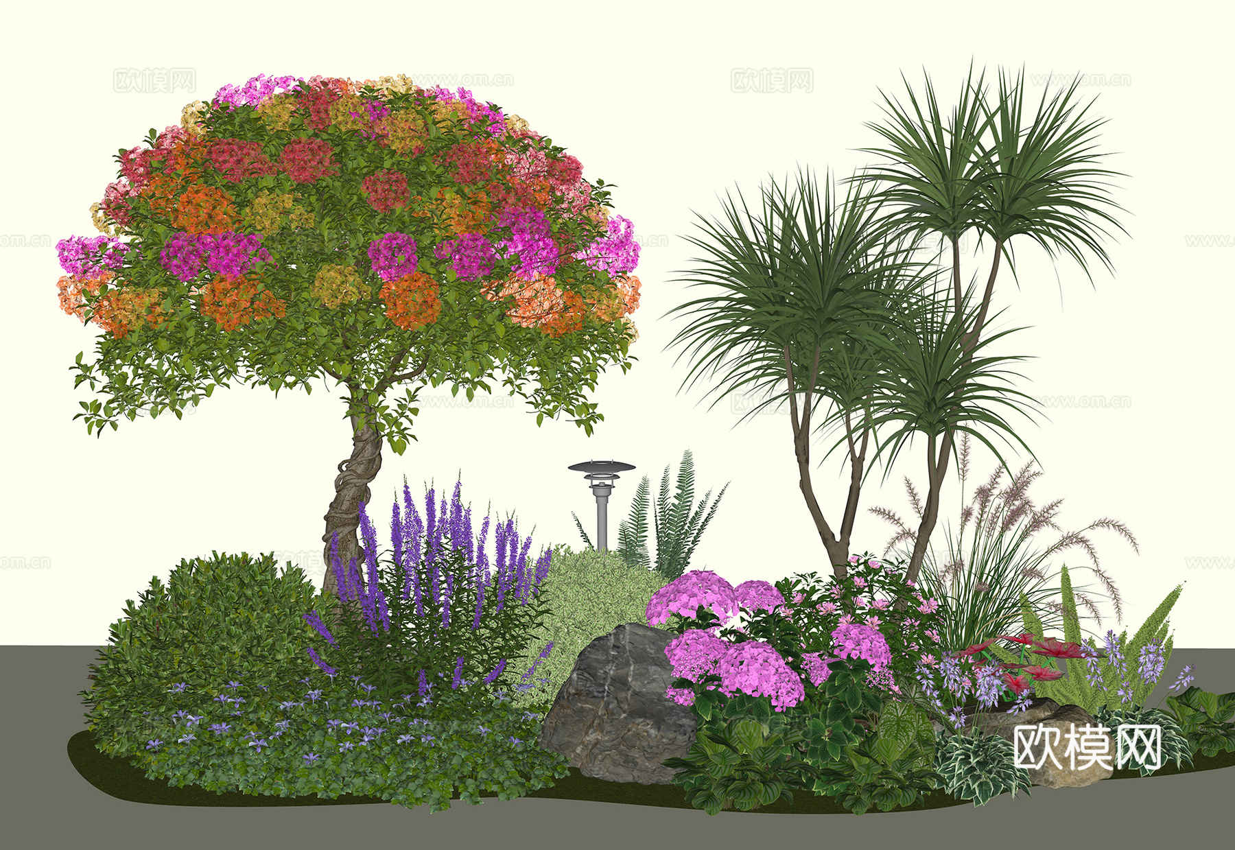 植物组合 植物花草花镜组团 庭院景观小品  绿植堆su模型