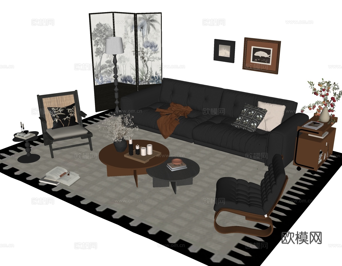 法式沙发组合su模型下载（渲染图2）