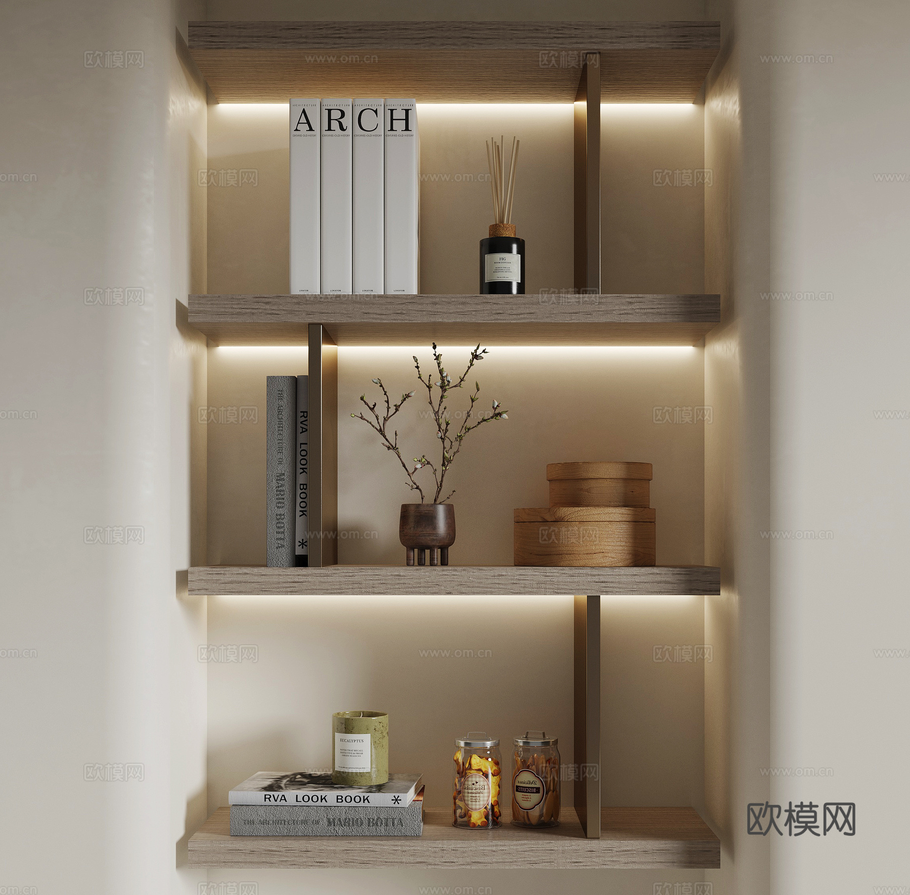 现代书架 书籍 饰品摆件su模型