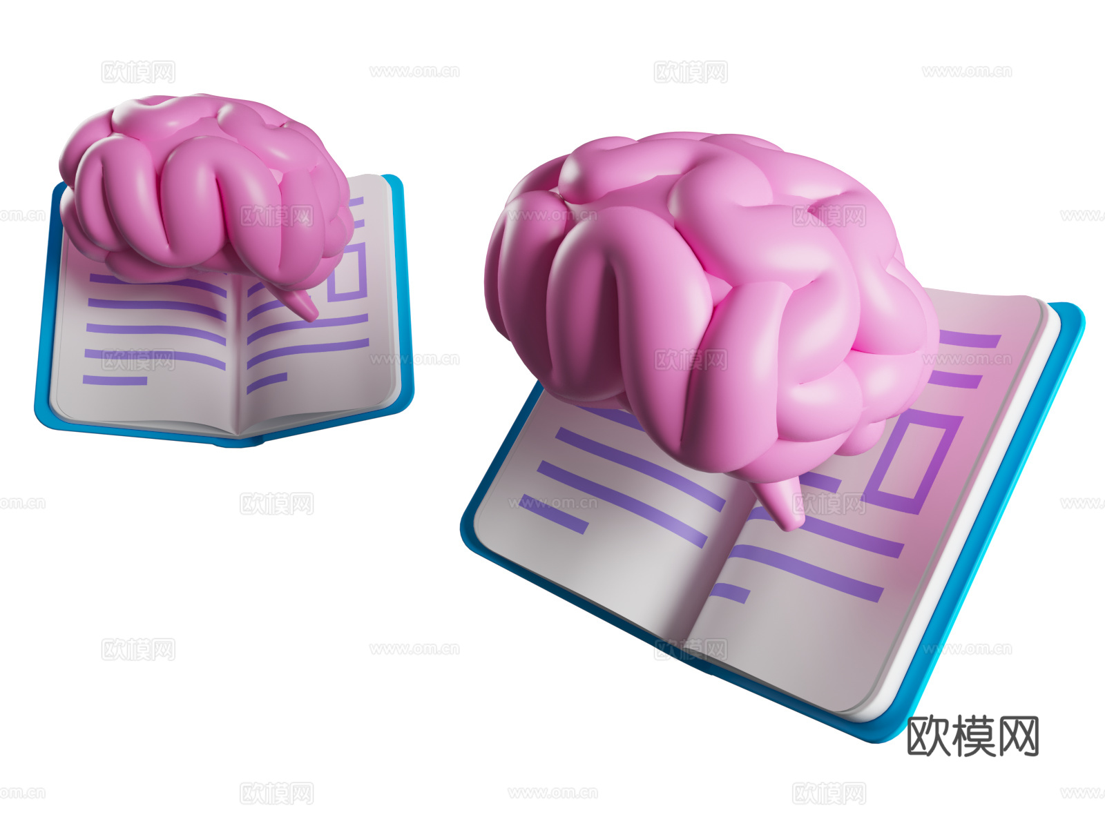 Q版知识大脑 书籍与大脑 Brain 卡通教育  教育学习主3d模型