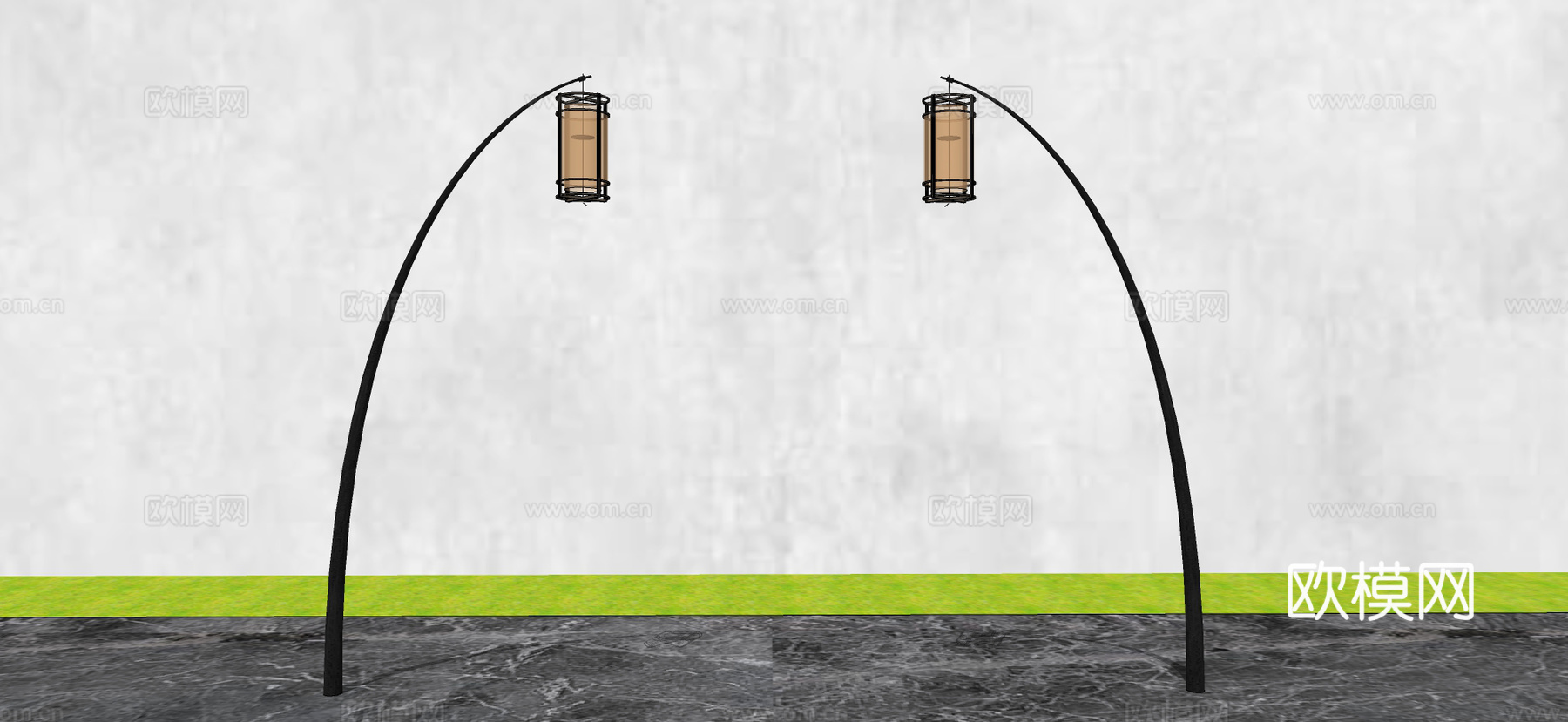 现代弯曲景观灯 路灯 高杆灯su模型下载（渲染图3）