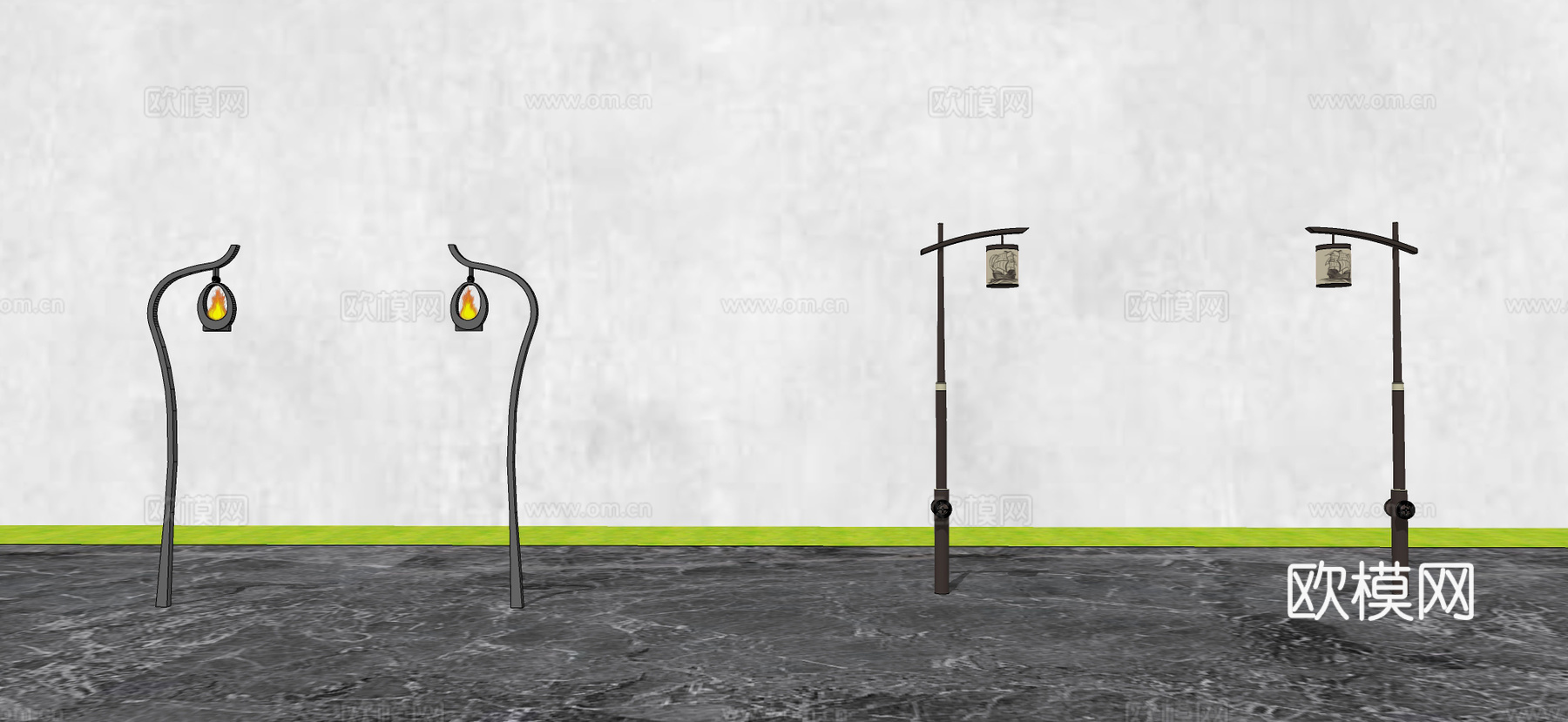 现代弯曲景观灯 路灯 高杆灯su模型下载（渲染图2）
