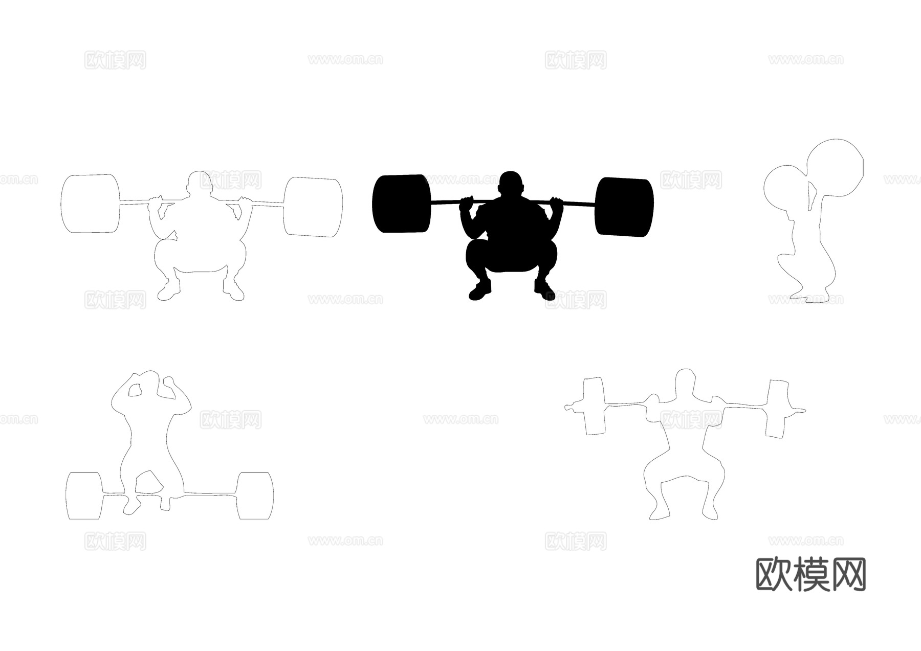 举重运动姿态轮廓 举重动作剪影图 力量训练剪影 举重人物轮廓cad施工图