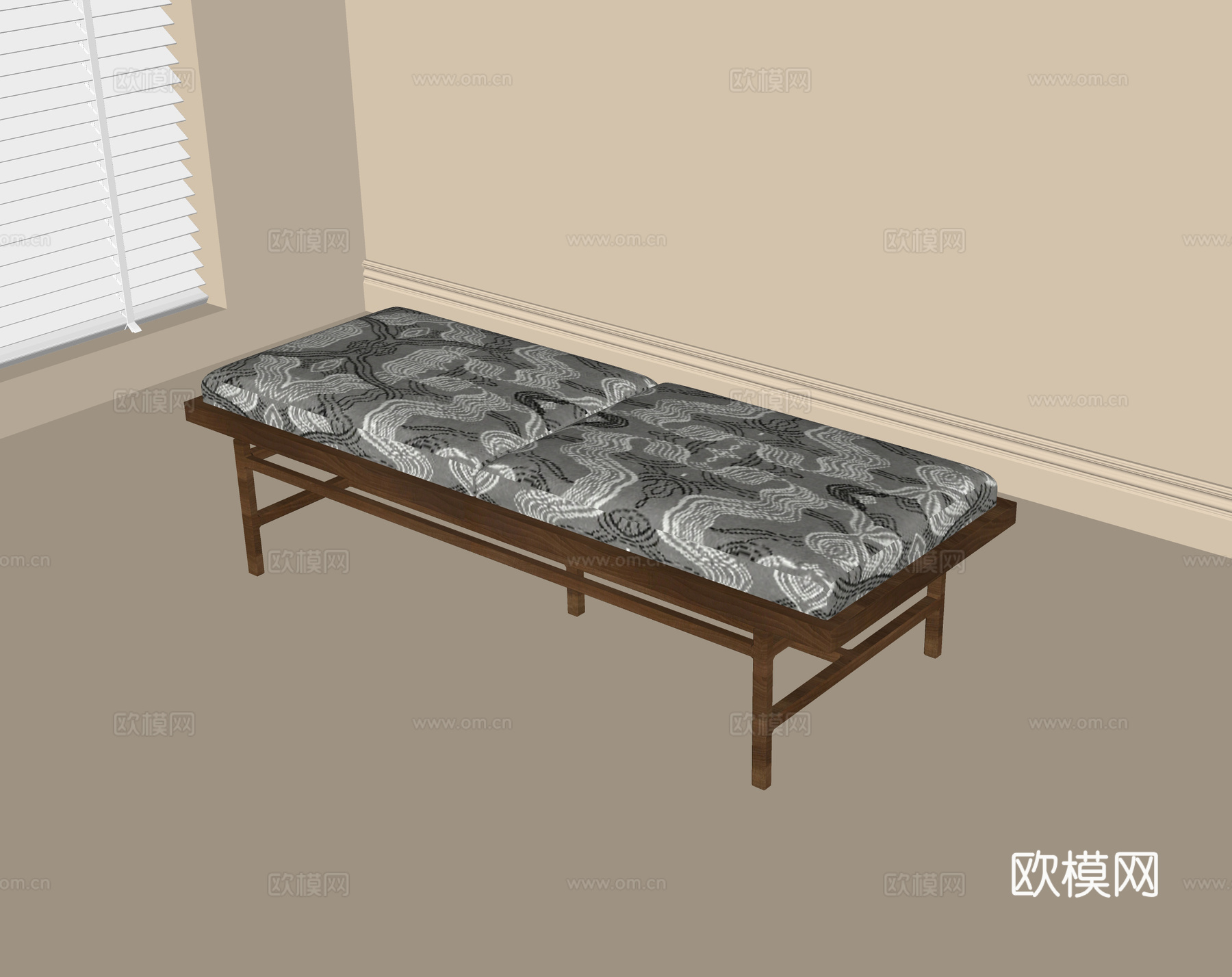 新中式床尾凳 长凳su模型下载（渲染图2）