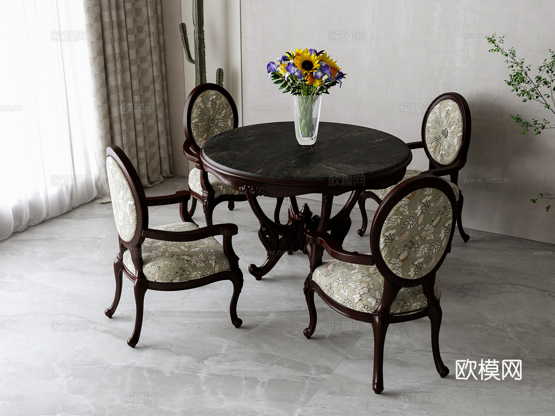 美式餐桌椅组合su模型下载（渲染图1）