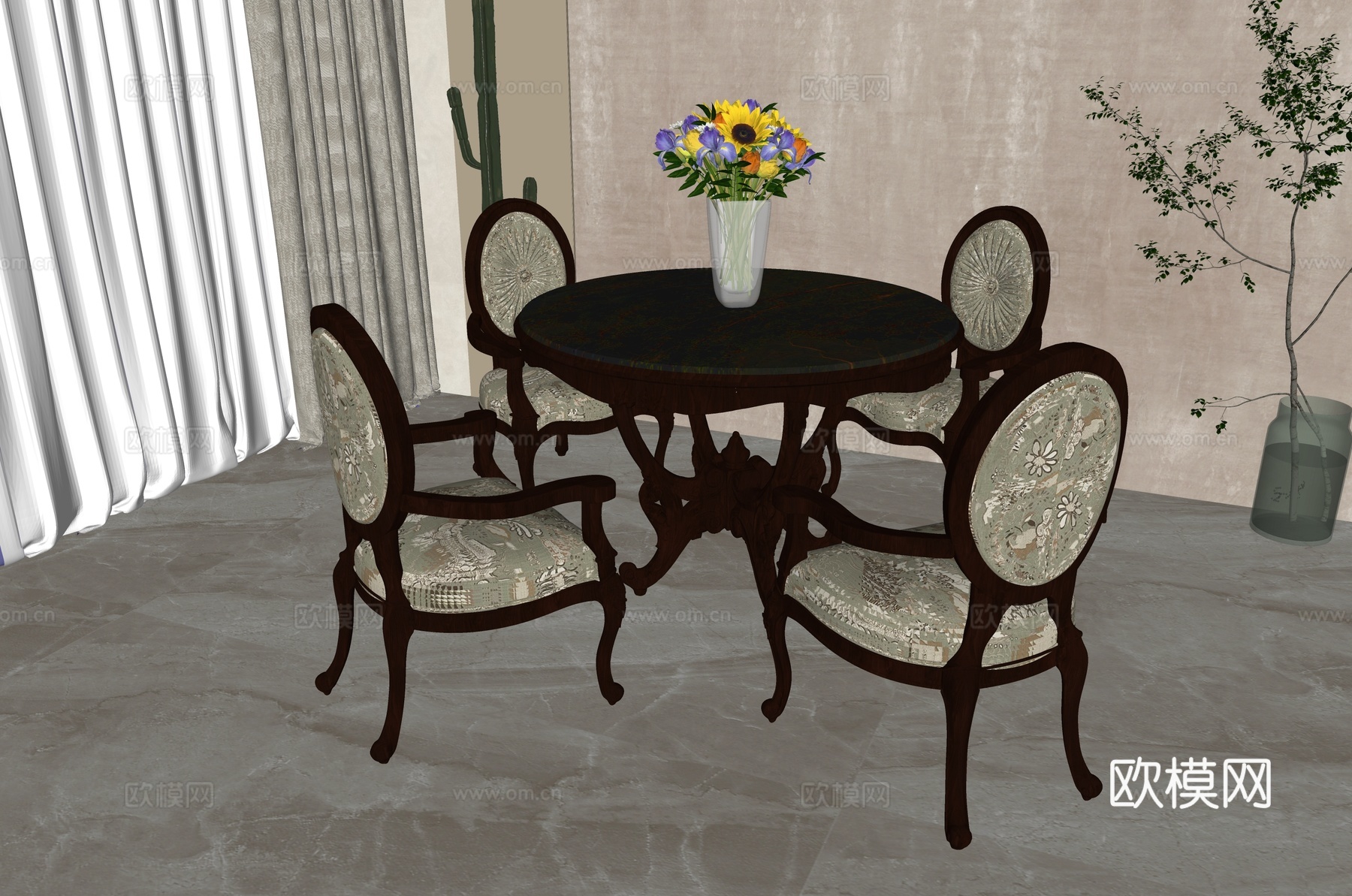 美式餐桌椅组合su模型下载（渲染图2）