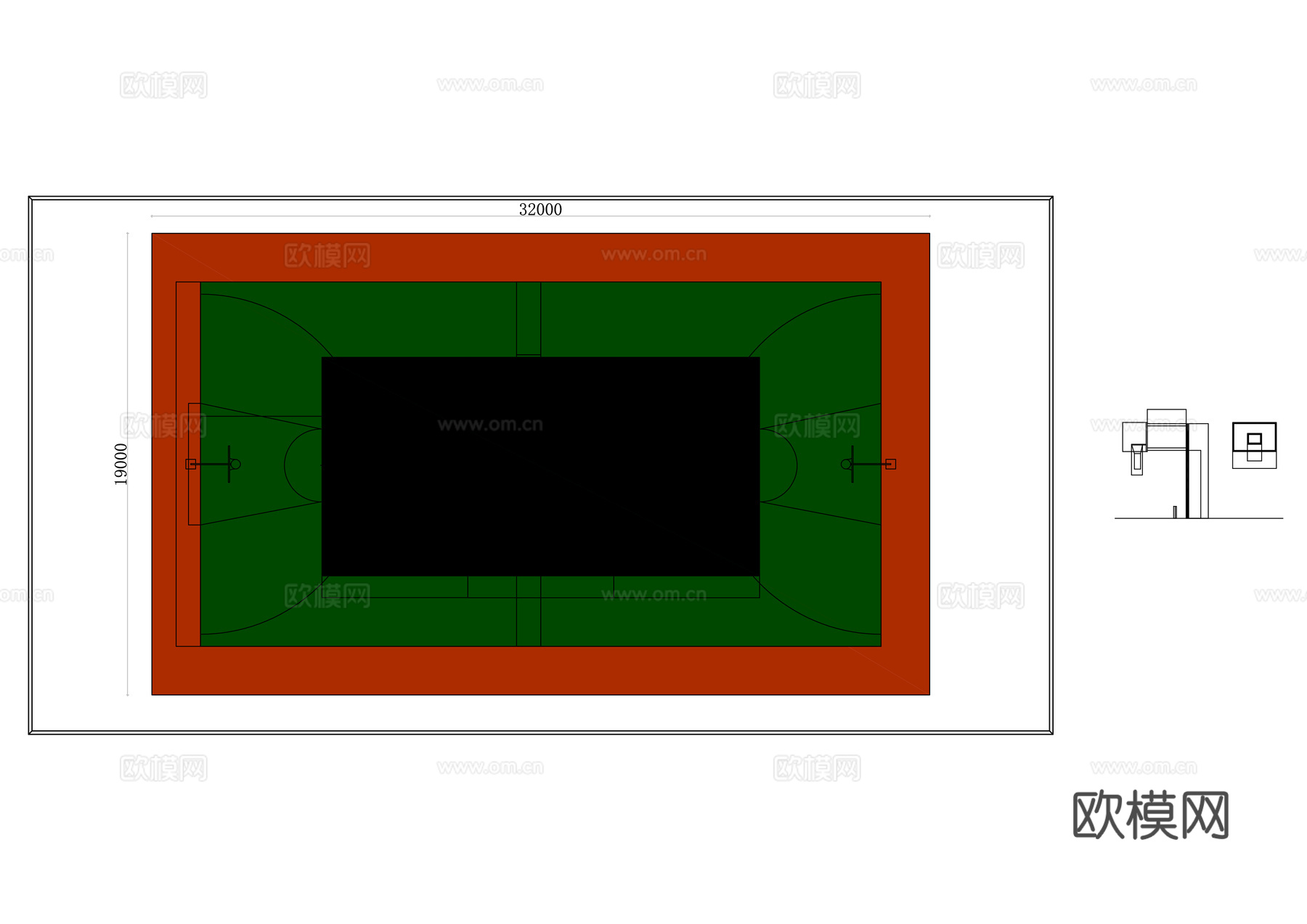 篮球运动场 篮球场地 篮球竞技场 户外篮球区 室内篮球馆cad施工图下载