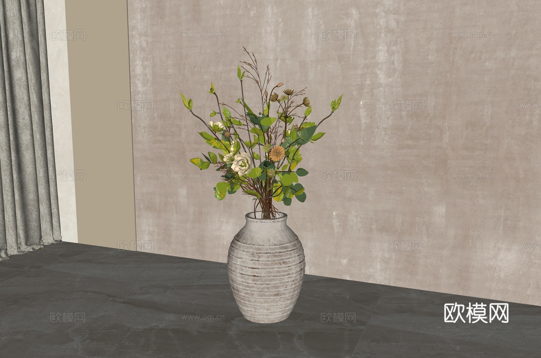 侘寂风插花花艺su模型