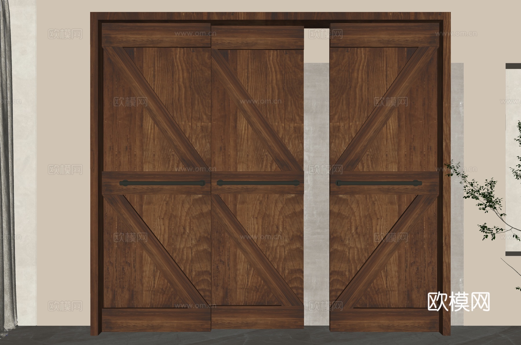 北欧谷仓推拉门su模型下载（渲染图2）