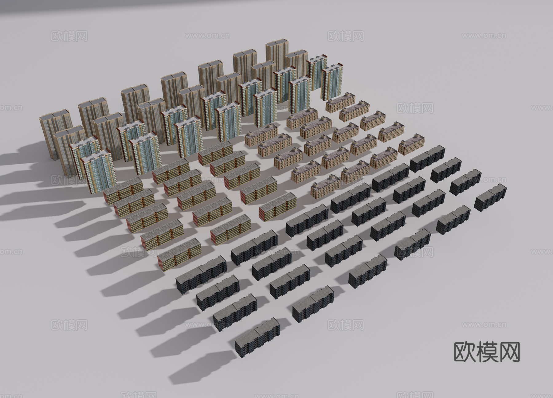 现代高层建筑 多层住宅小区楼房 鸟瞰高楼大厦 城市建筑配楼3d模型
