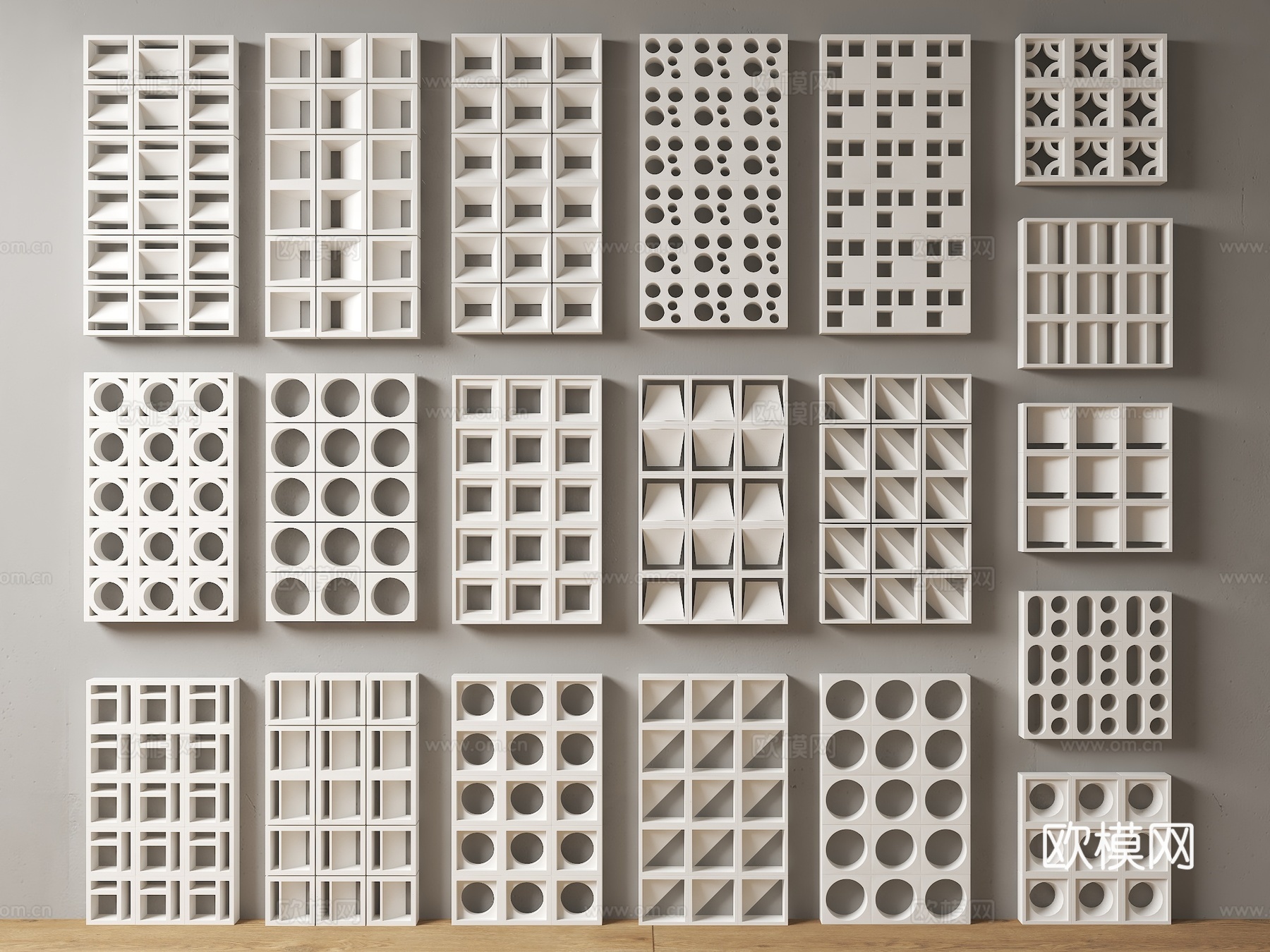 现代水泥砖隔断 镂空砖 镂空砖隔断 预制水泥砖 定制水泥砖3d模型
