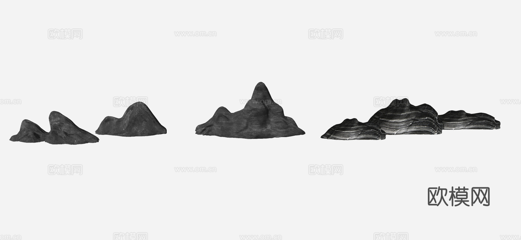 新中式景观石头假山 枯山石小品 泰山石 叠石su模型