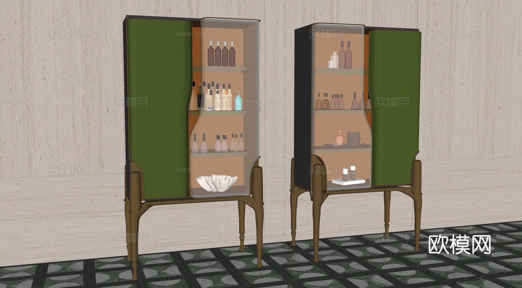 Minotti 米洛提现代奢华酒柜 书柜组合 迷你吧su模型