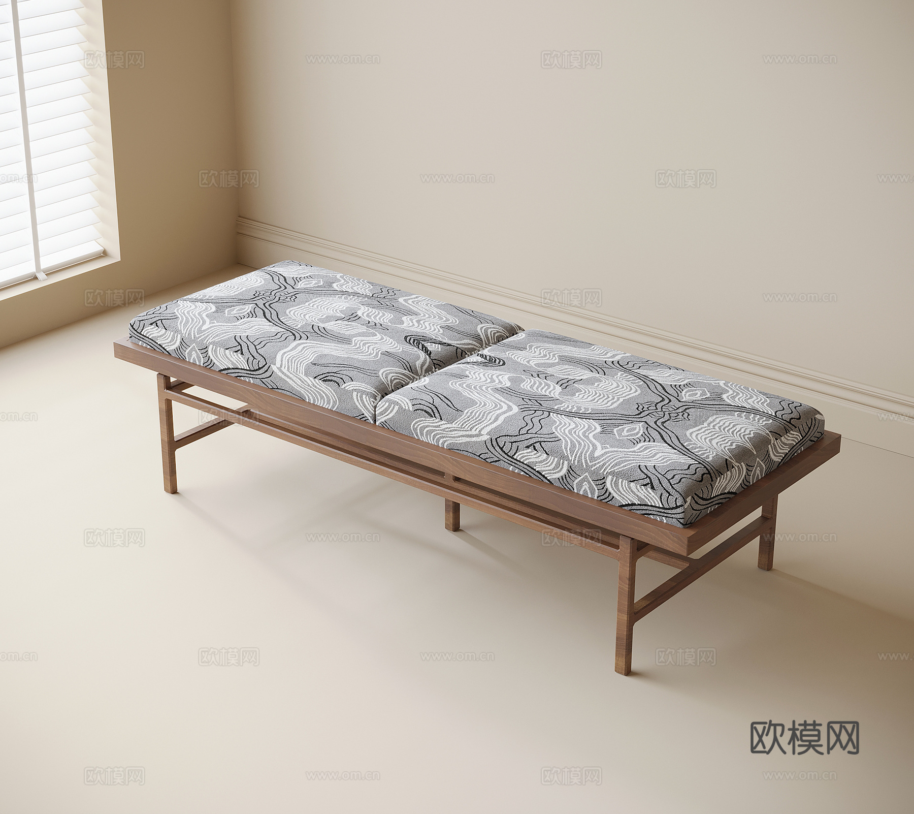新中式床尾凳 长凳su模型下载（渲染图1）