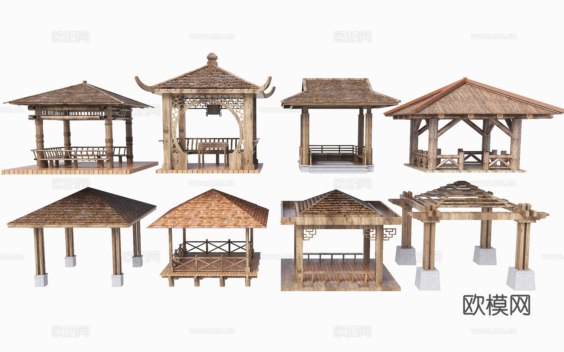 新中式亭子 中式亭子 凉亭 休息亭 圆亭 六角亭 中式木亭子3d模型