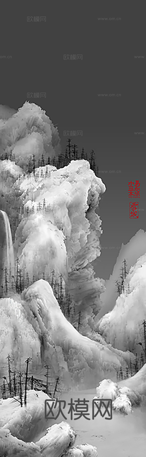 新中式国画水墨画长轴大山