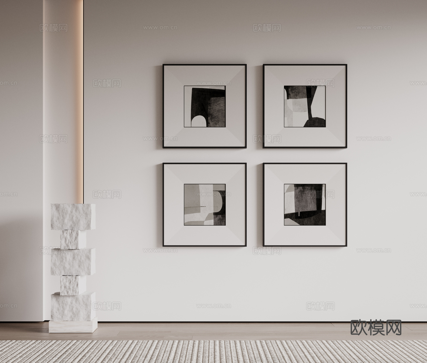 现代极简装饰画 侘寂中古风挂画 奶油风装饰画 意式挂画 黑白3d模型