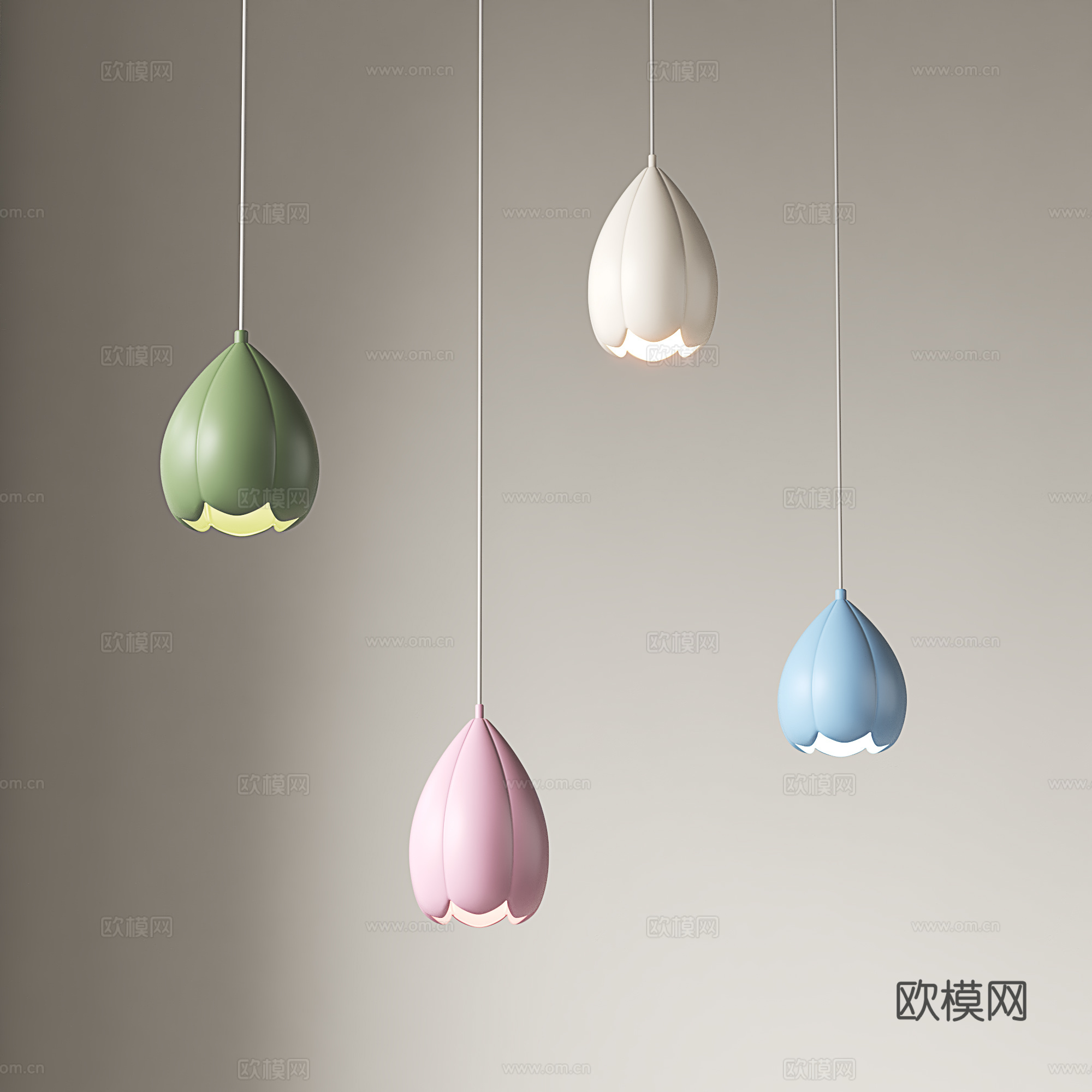 法式吊灯 奶油风吊灯 餐厅吊灯 少女房花苞吊灯 儿童房床头吊su模型下载（渲染图1）