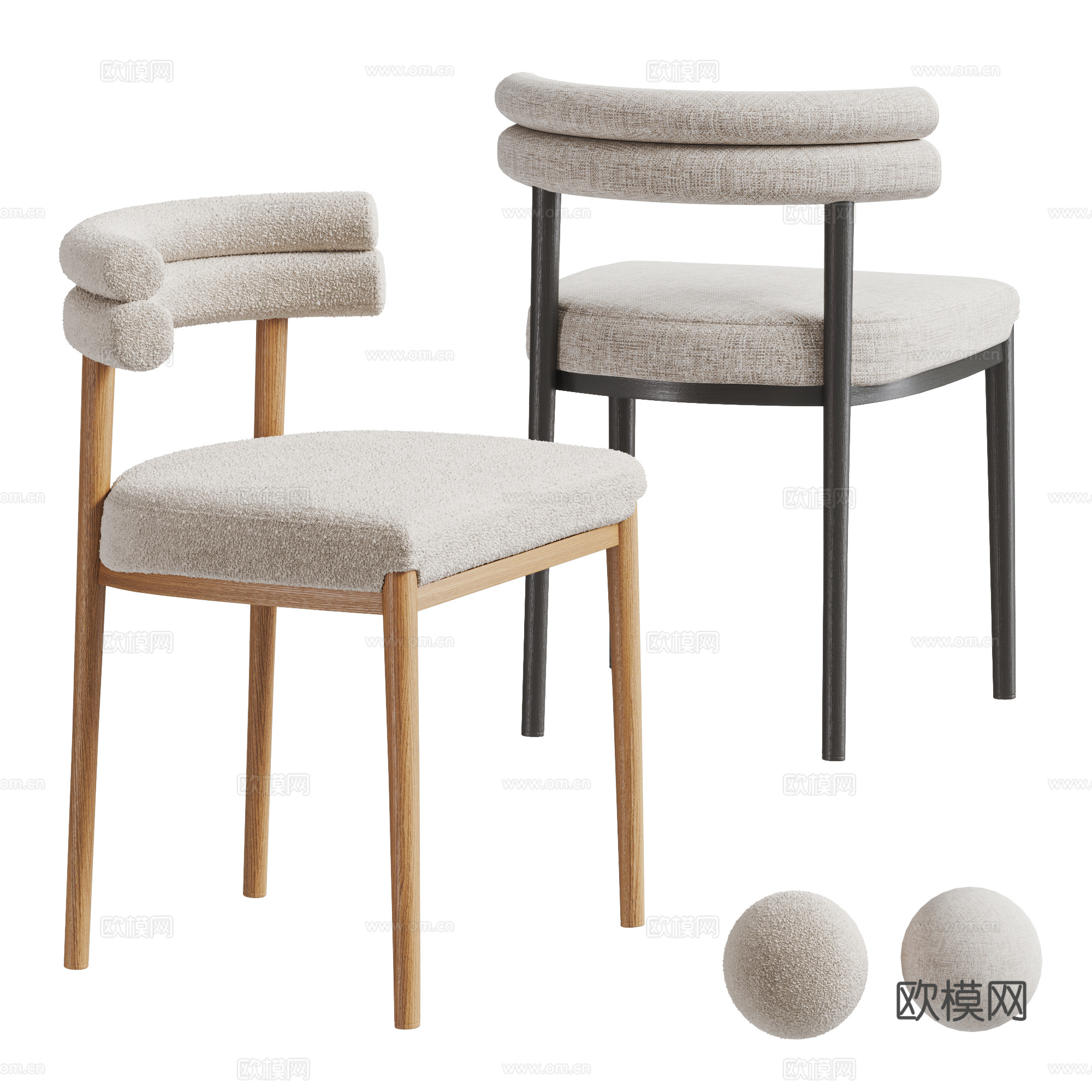 中古风餐椅 奶油风餐椅 侘寂餐椅 羊羔绒单椅su模型下载（渲染图1）
