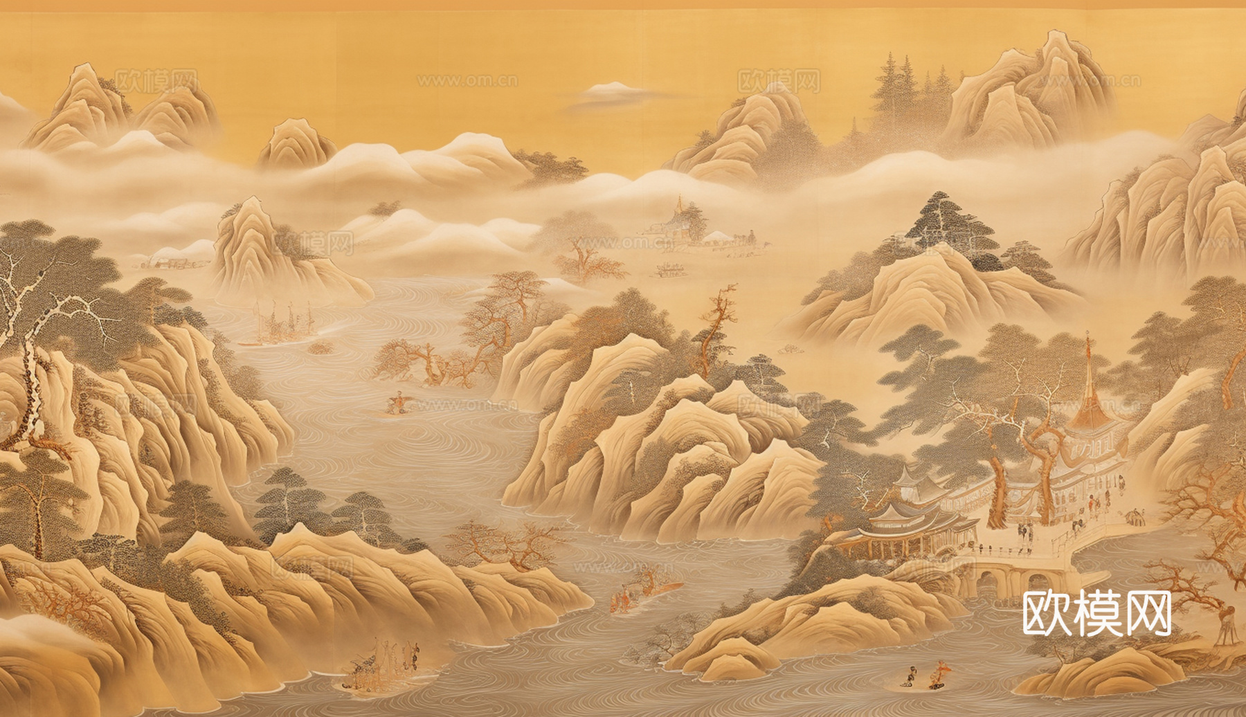 传统中式山水装饰水墨画