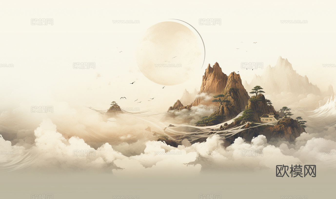 传统中式山水装饰水墨画