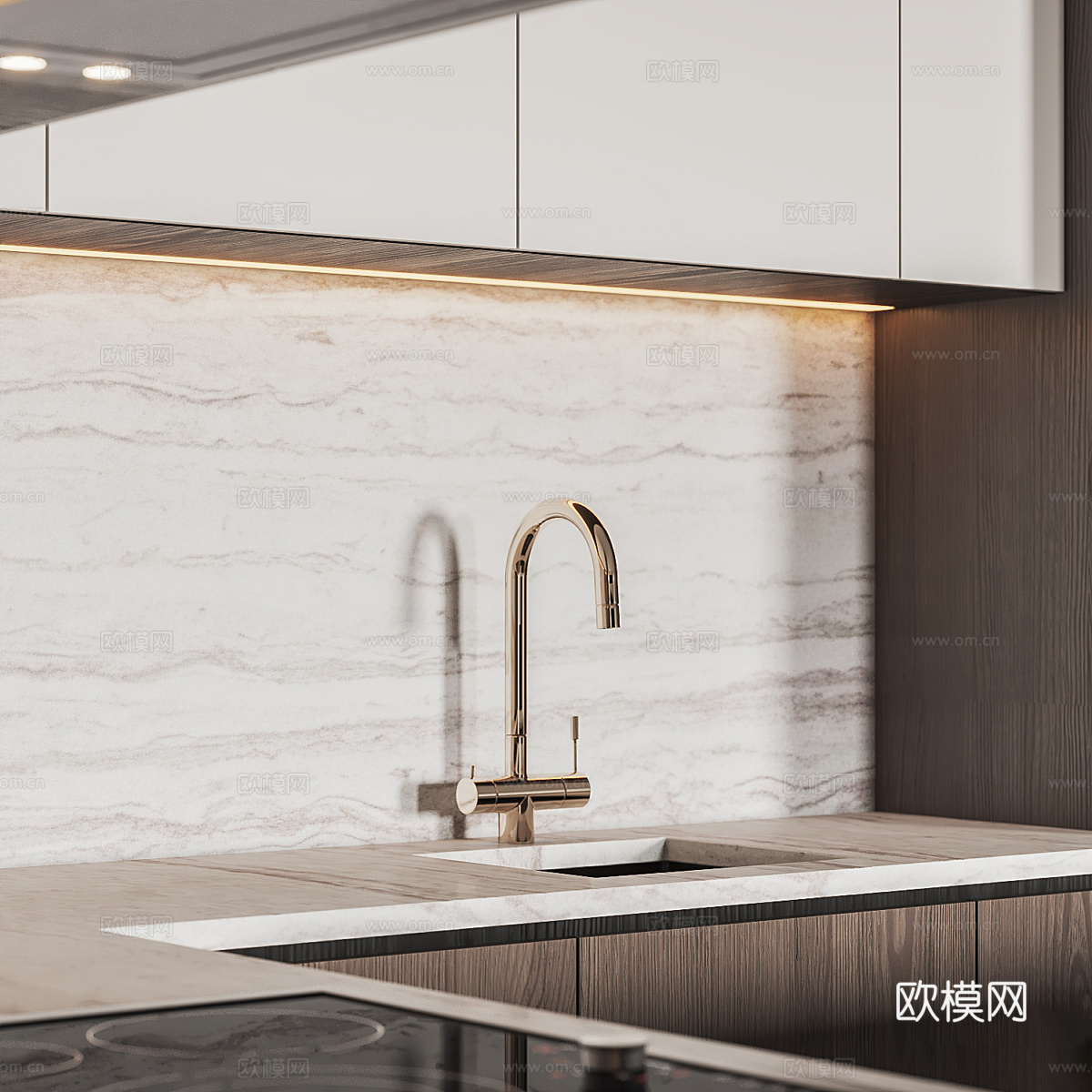 现代意式极简橱柜3d模型